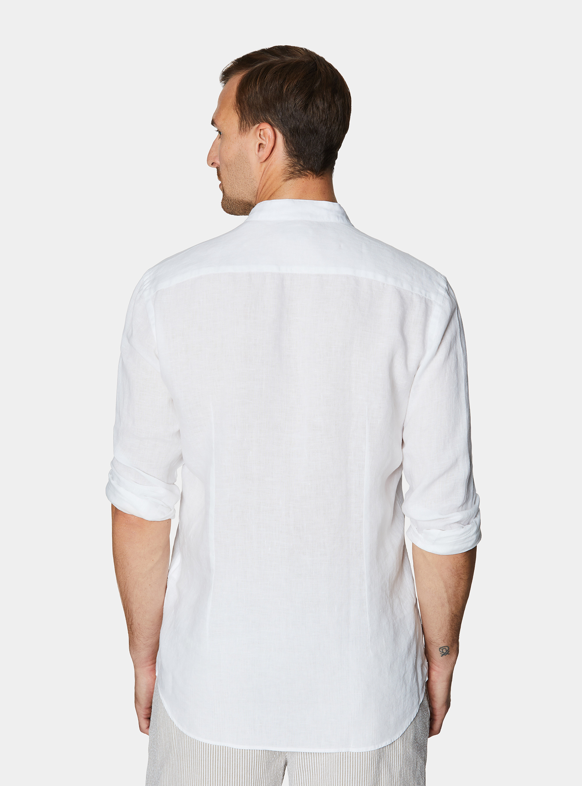 Camicia coreana in puro lino, BIANCO