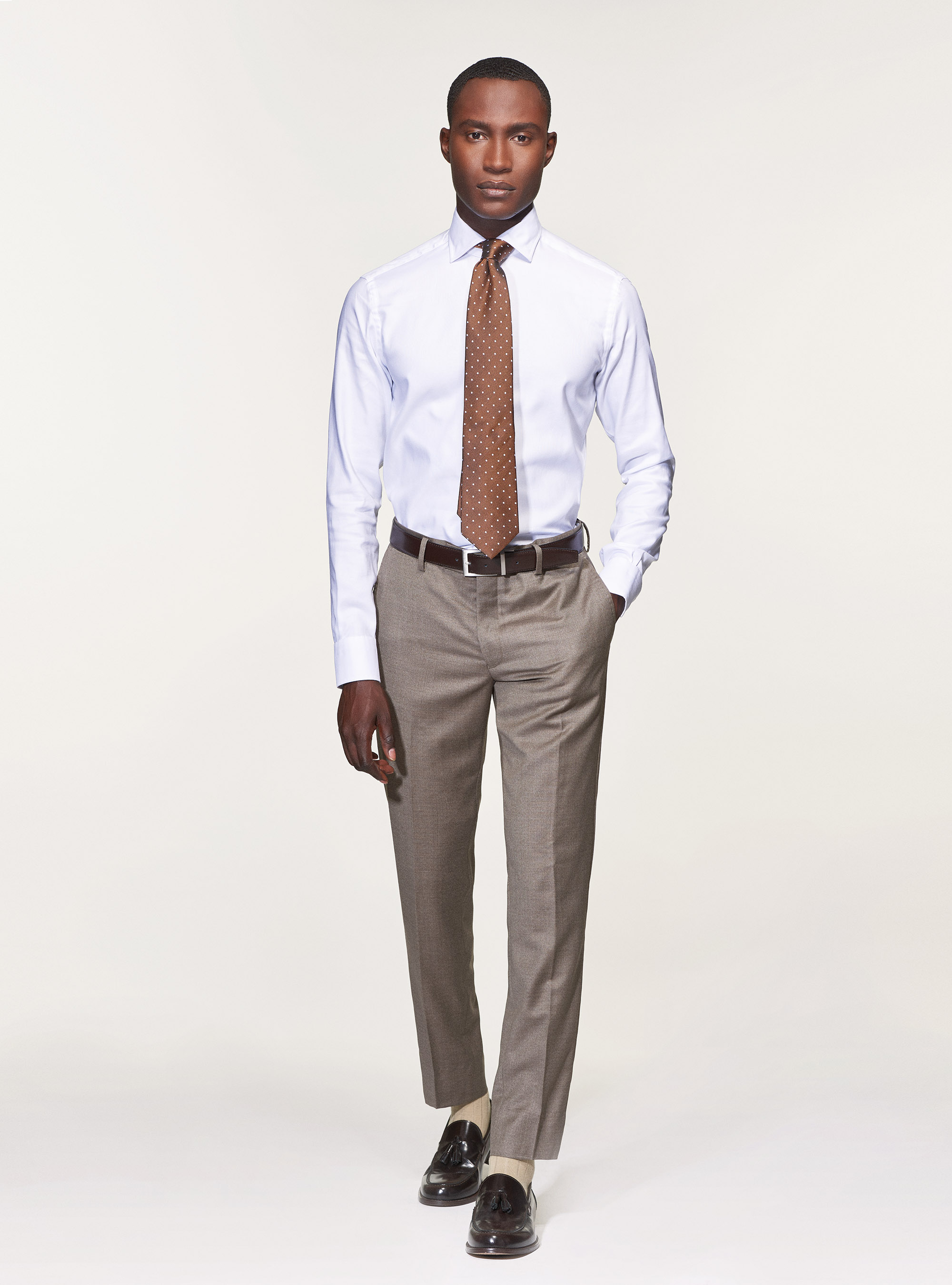 Camicia collo semi francese in oxford di cotone, BIANCO