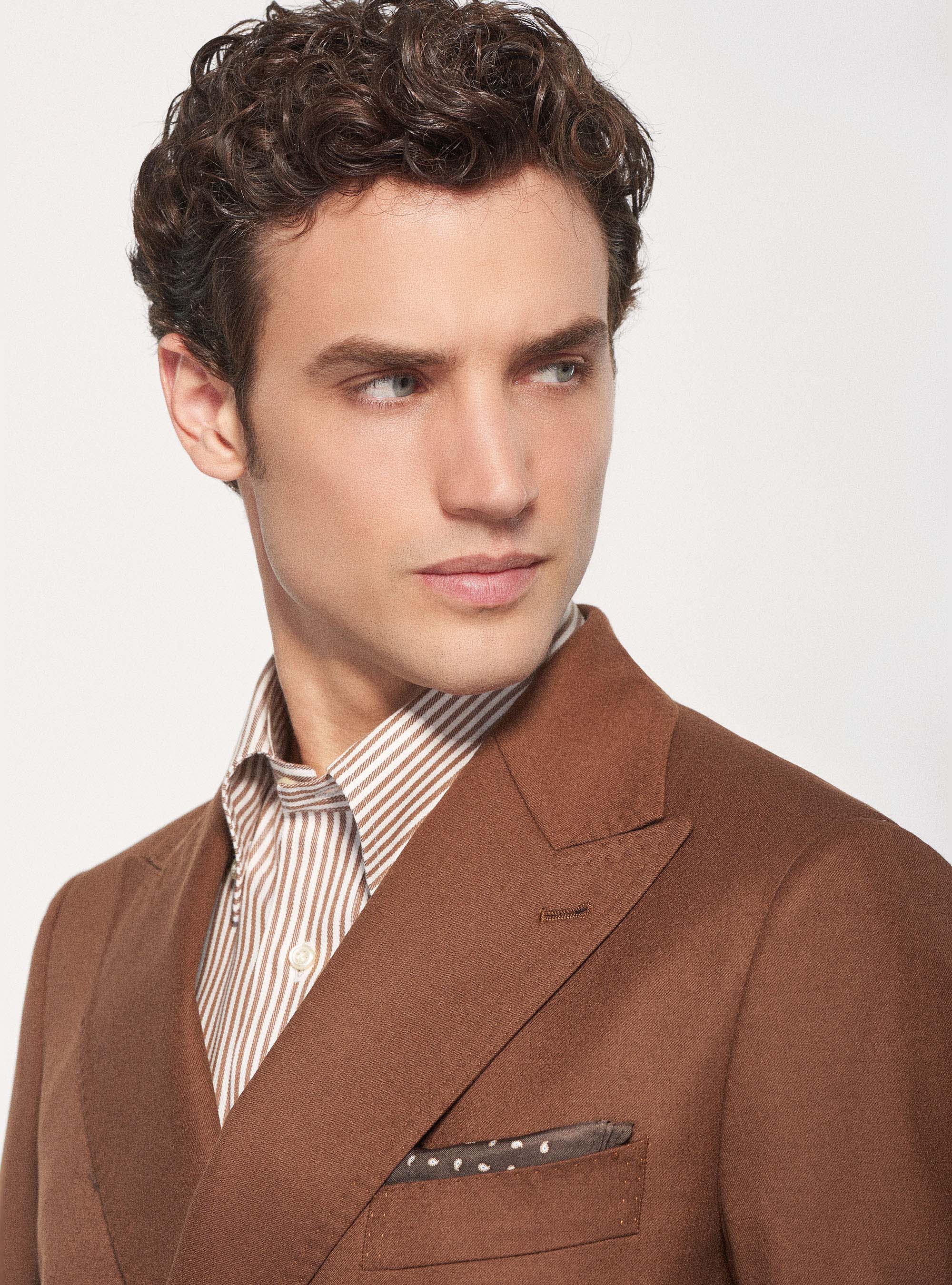 Giacca doppiopetto in flanella di lana, TABACCO