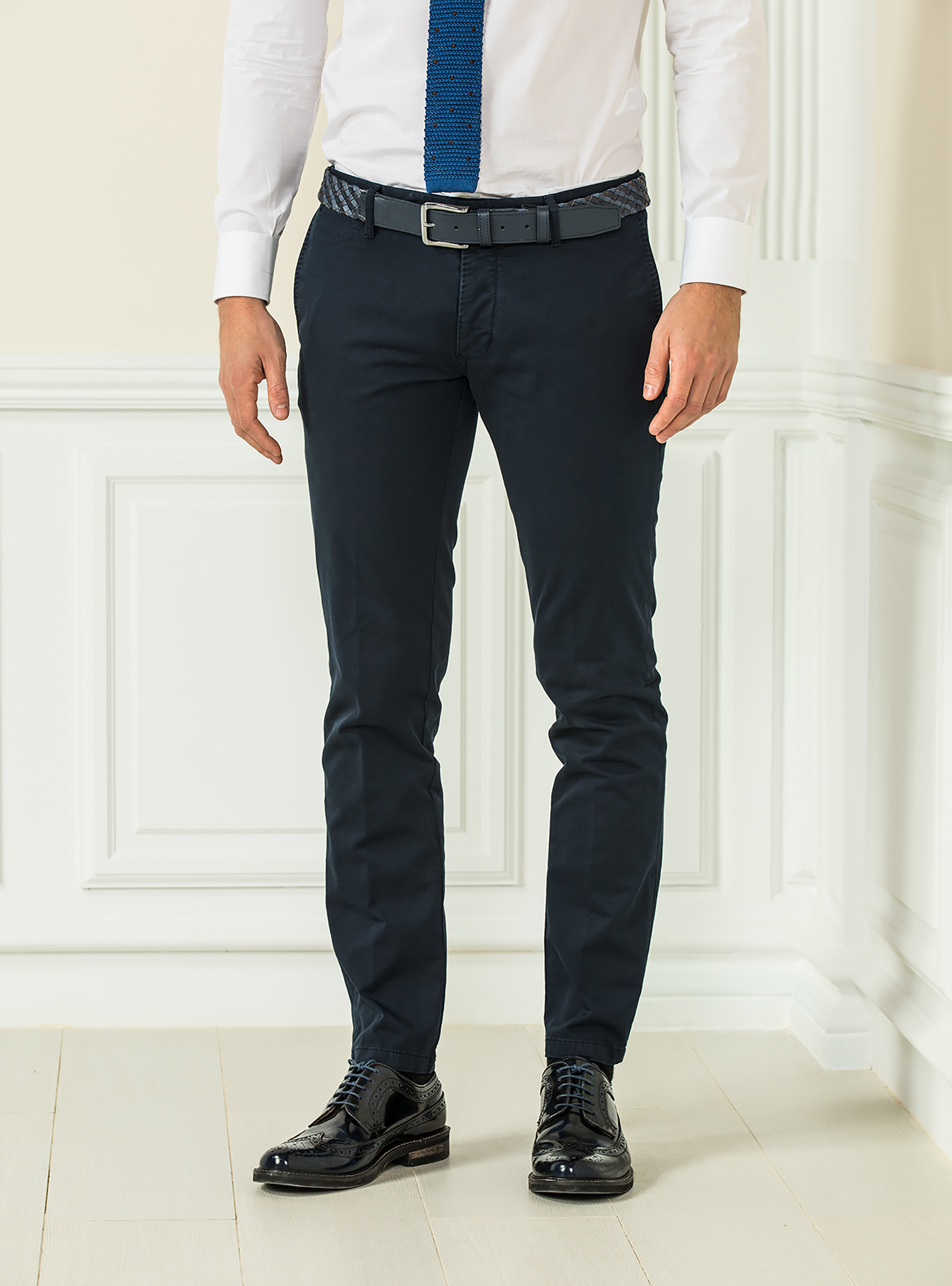 Pantaloni chino in twill stretch, BLU NAVY