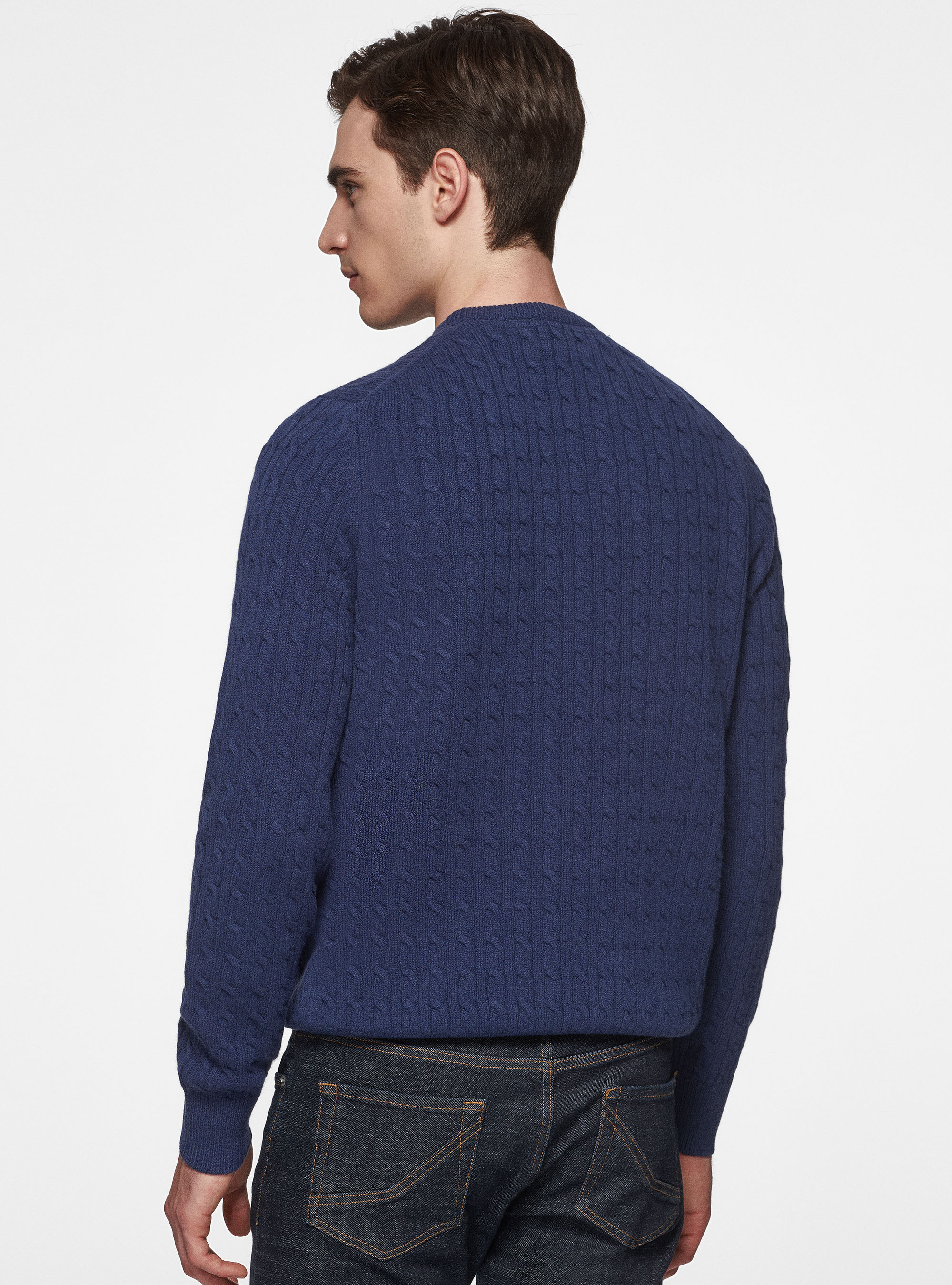 Maglia girocollo con treccia in lana e cashmere, INCHIOSTRO