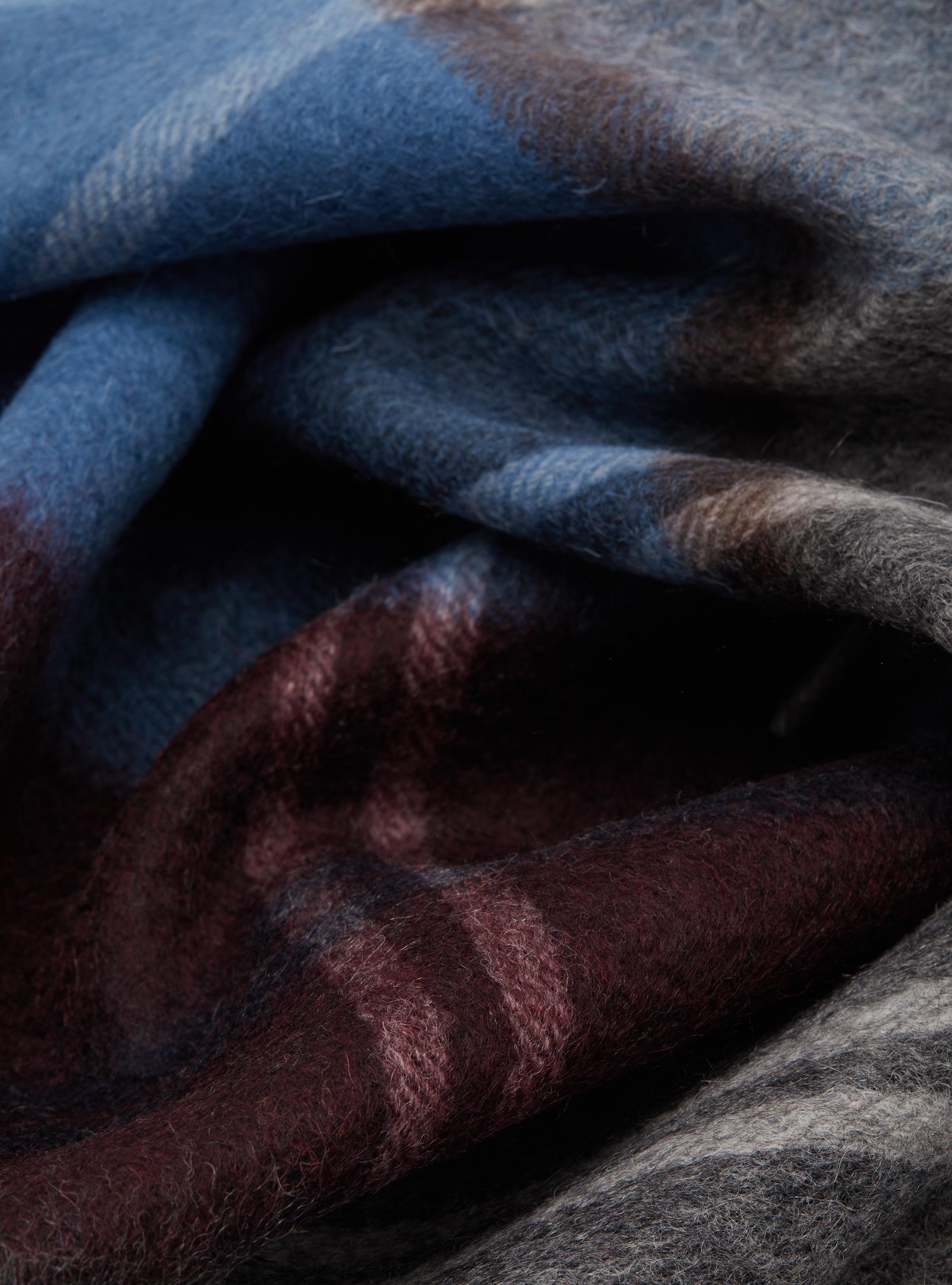 Sciarpa a quadri in lana e cashmere, BLU