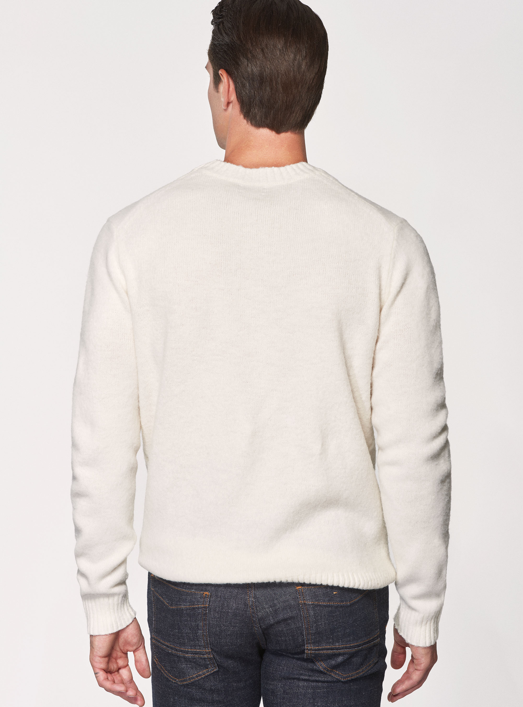 Maglia girocollo in misto lana brushed, BIANCO