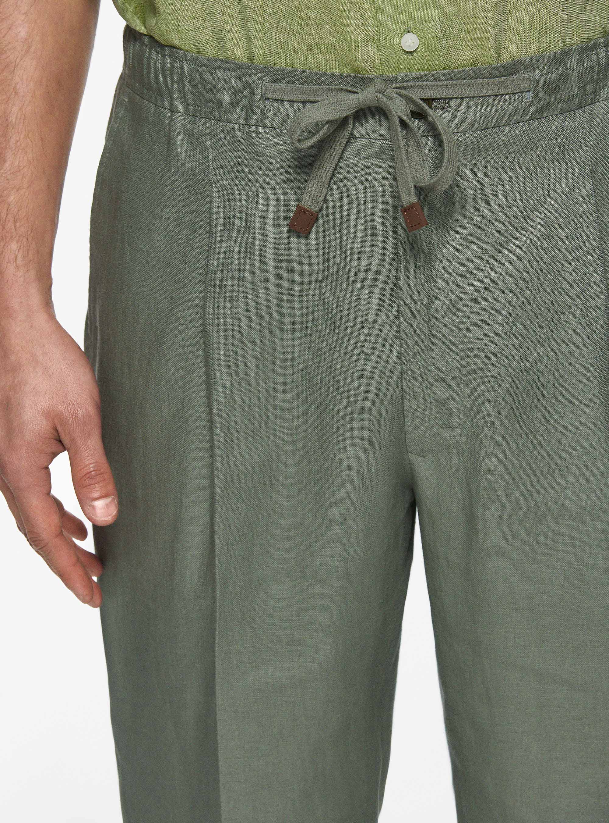 Pantaloni in puro lino con coulisse, SALVIA 0602C