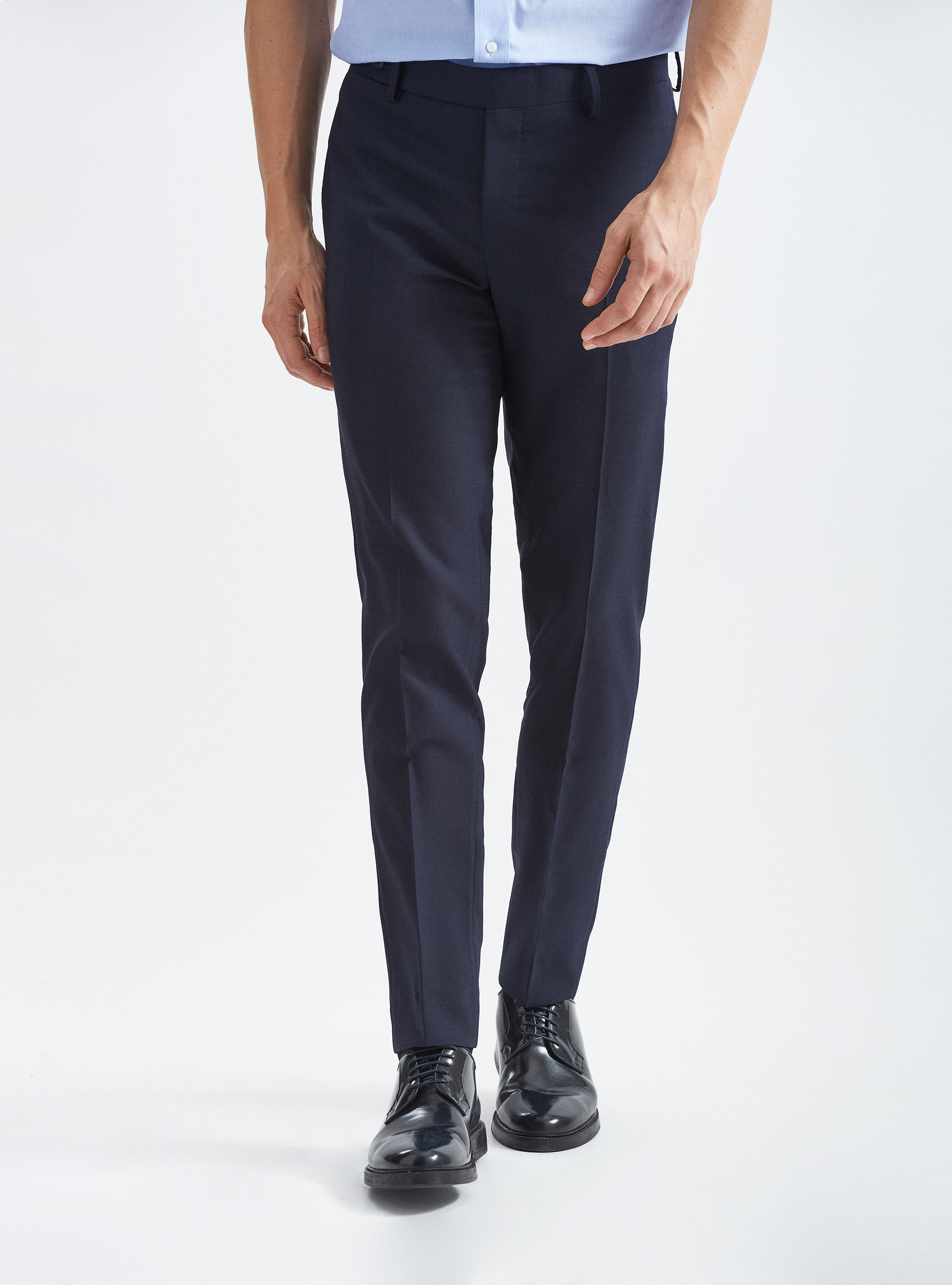 Pure wool Marlane micro-weave suit trousers, NAVY BLUE