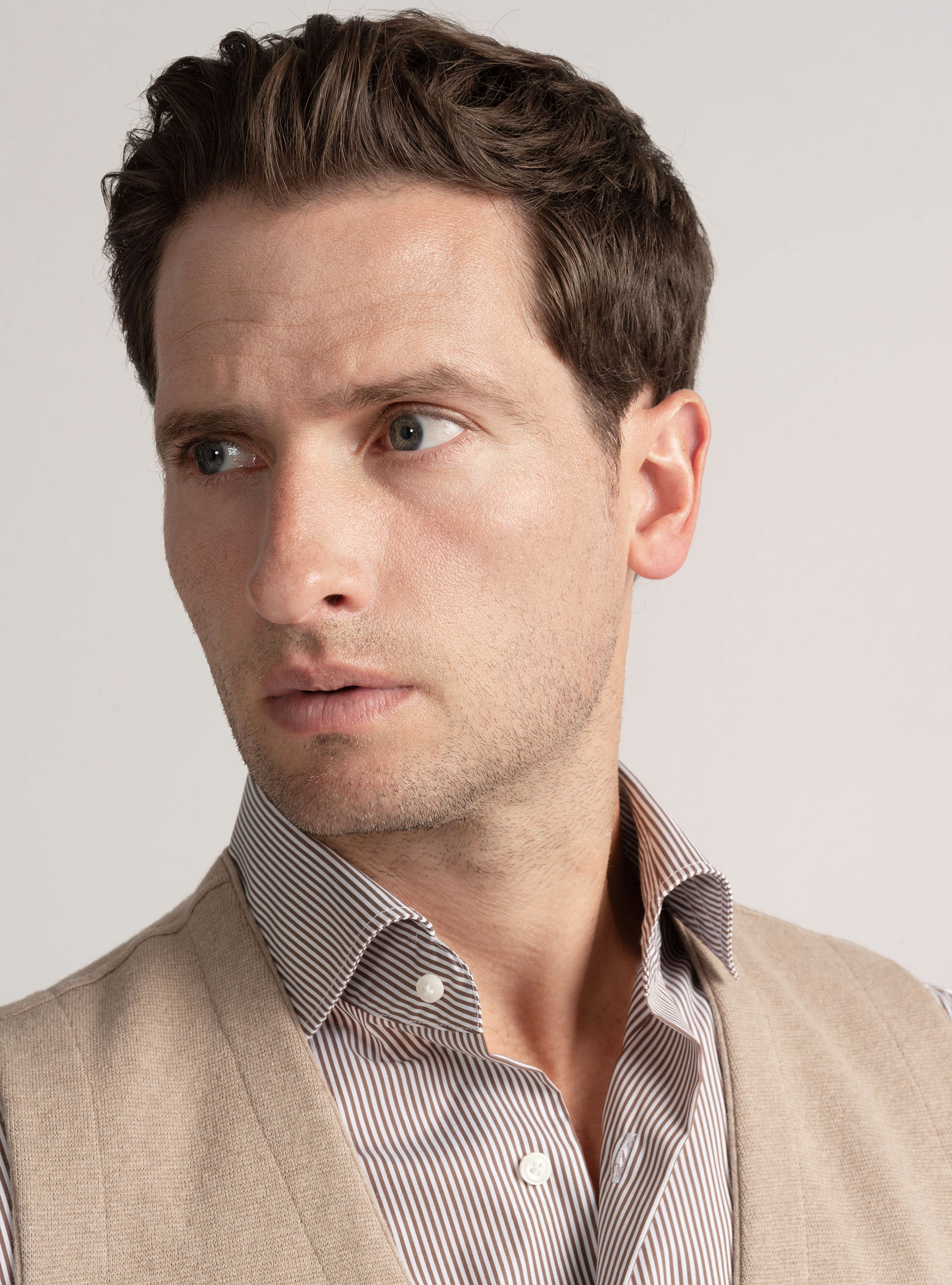 Gilet doppiopetto in maglia di cotone e cashmere, SABBIA