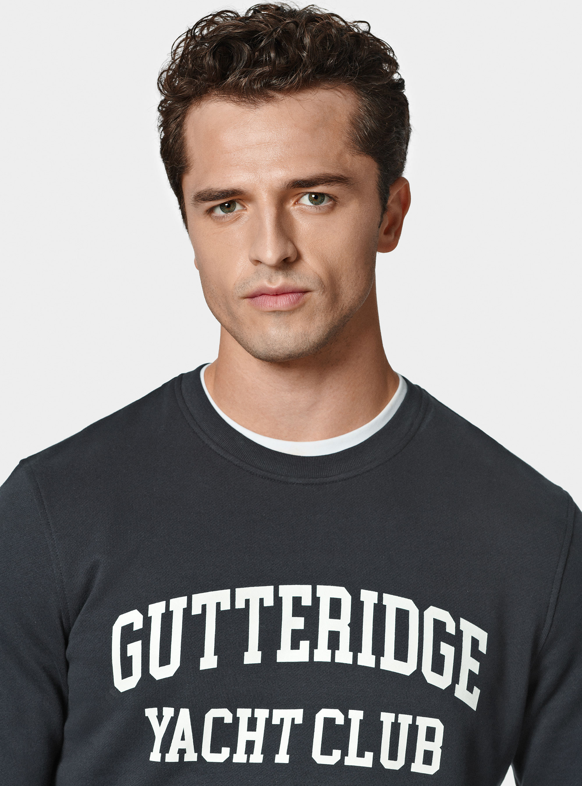 Felpa girocollo con stampa, BLU NAVY