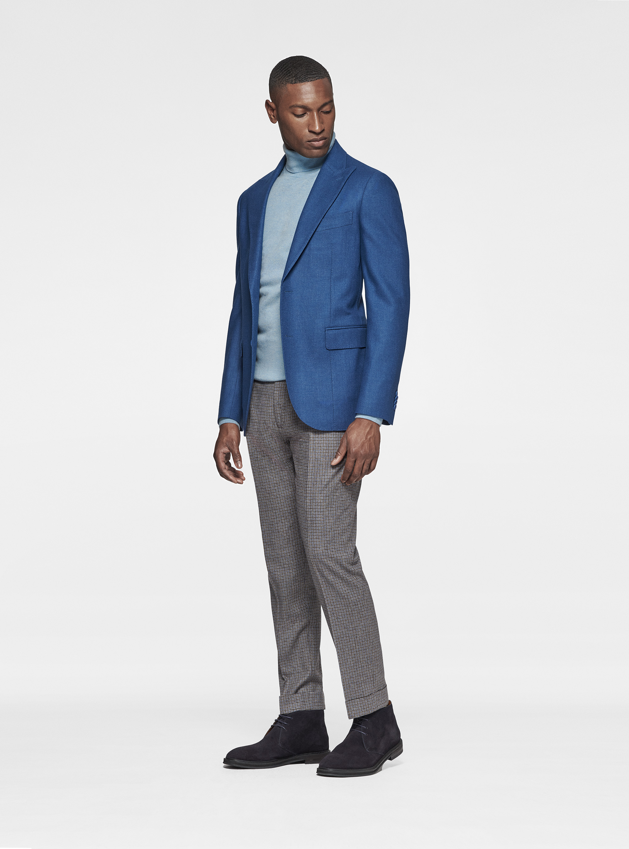 Duemilagori flannel lance-breasted blazer, 0243C DENIM