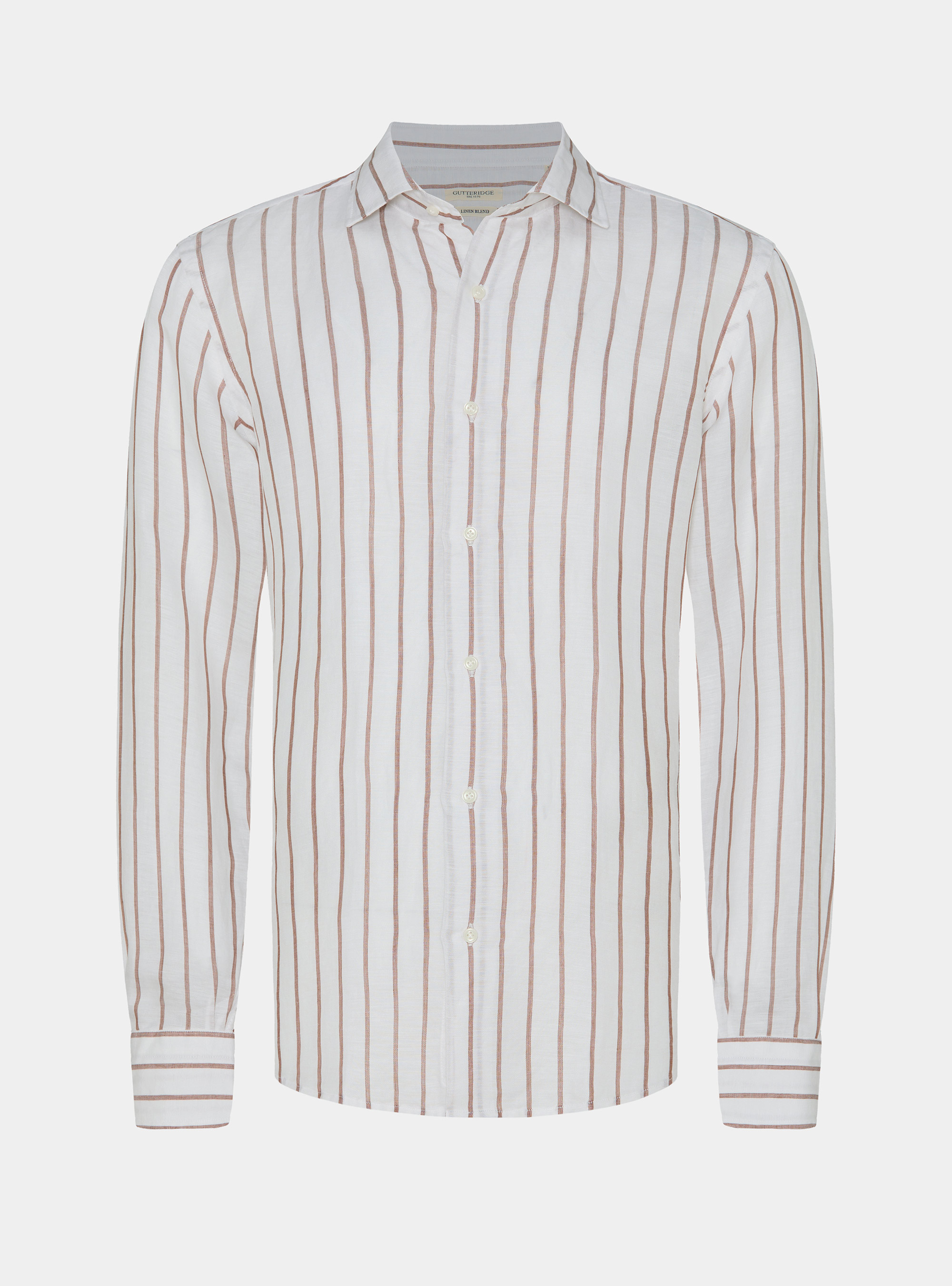 Camisa de rayas en mezcla de lino, MARRON