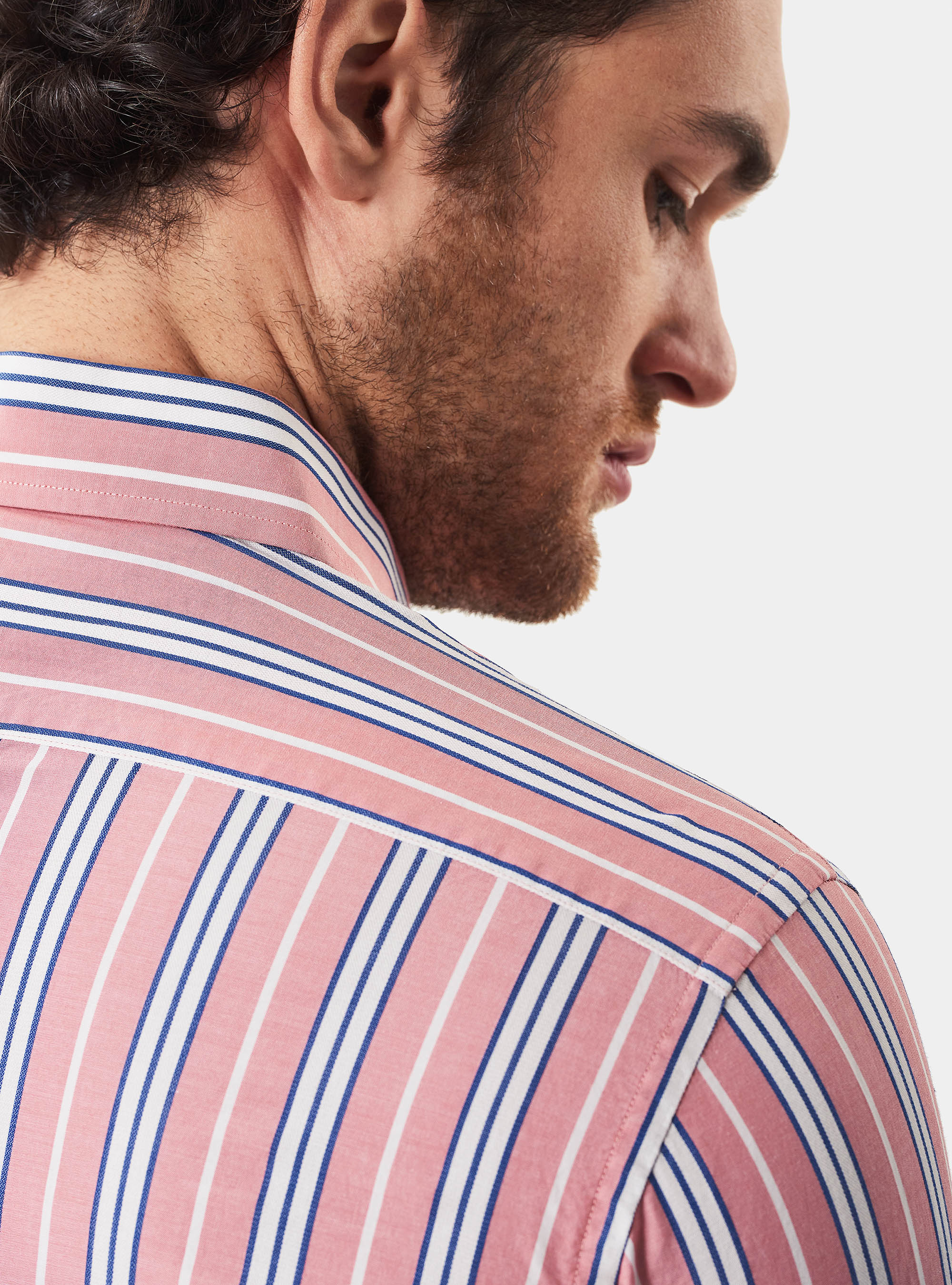 Camicia collo francese in puro cotone a righe, ROSSO