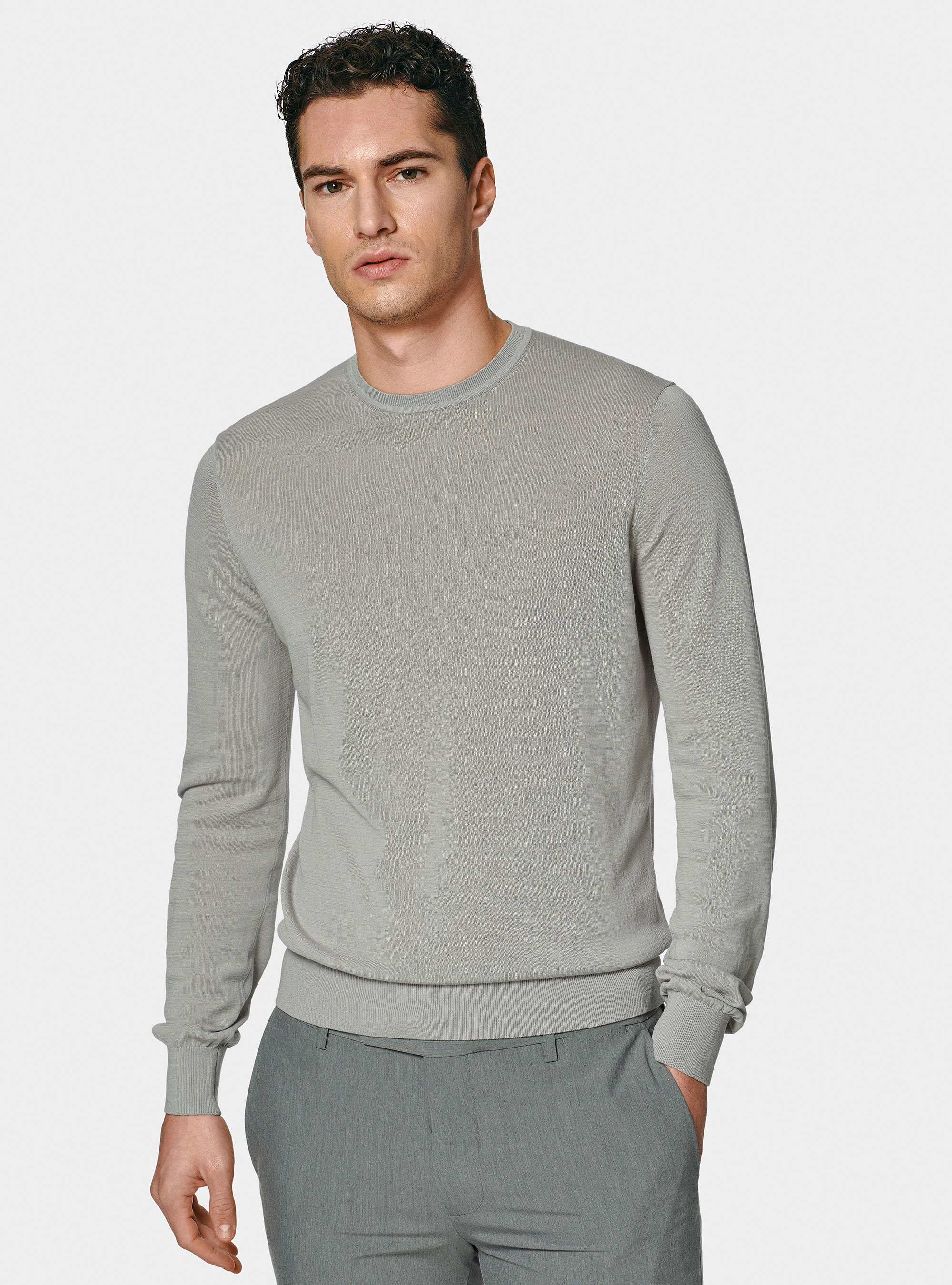 Maglia girocollo in cotone e seta, PERLA 0178C