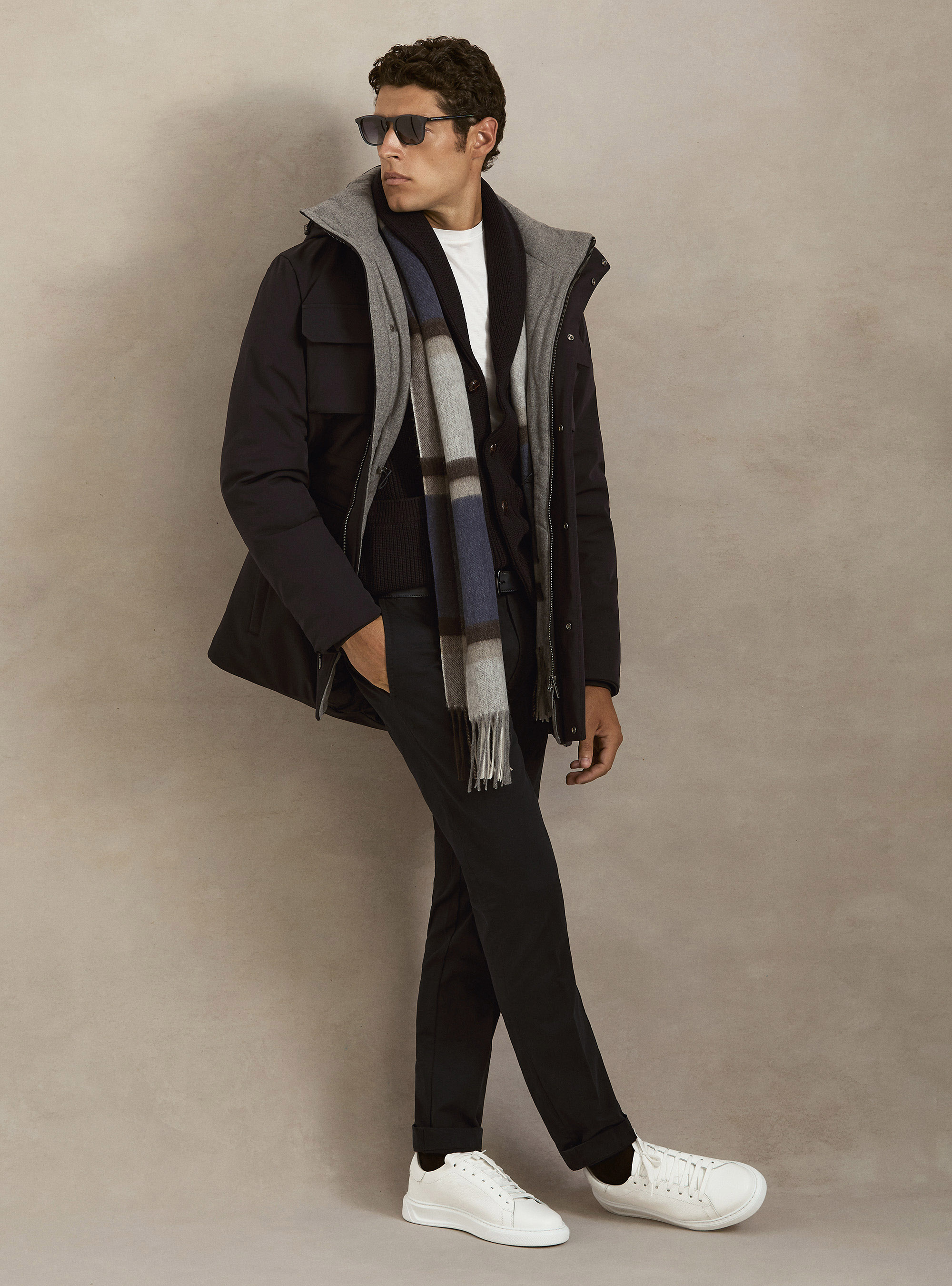Giubbino tecnico con coulisse e cappuccio, BLU NAVY