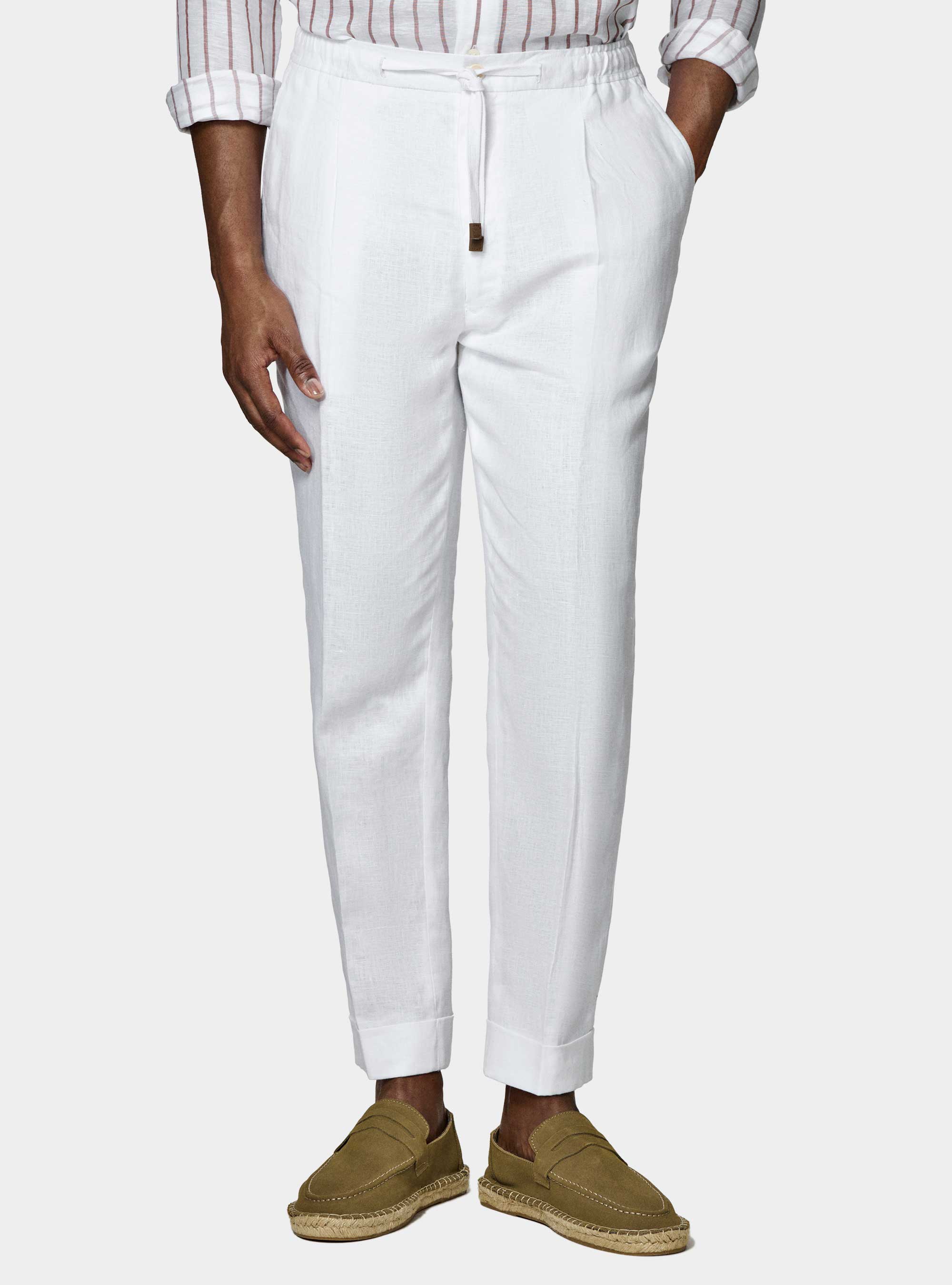 Pure linen trousers with pleat and drawstring | Gutteridge