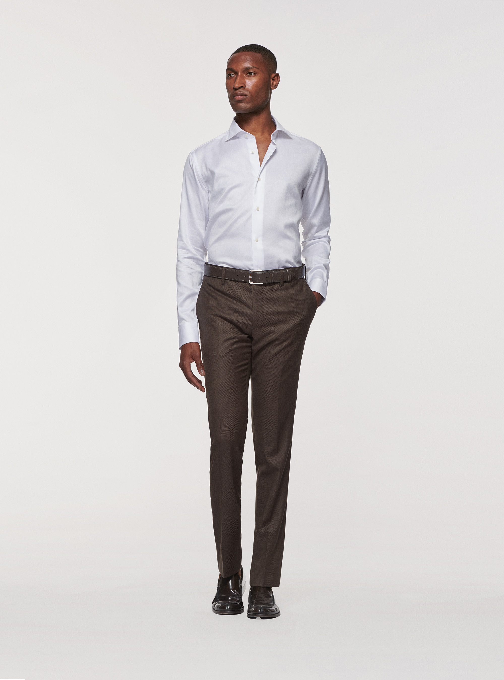 Camicia in cotone spigato, BIANCO