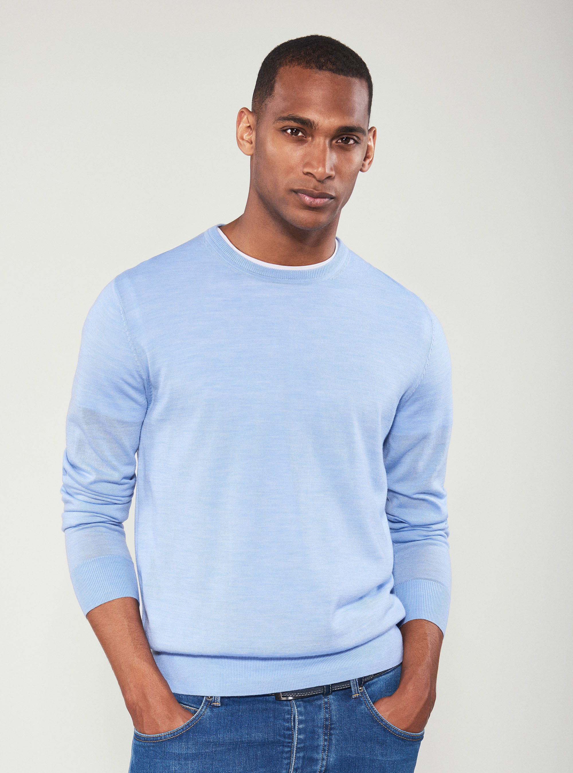 Crew neck sweater in pure extra fine merino wool