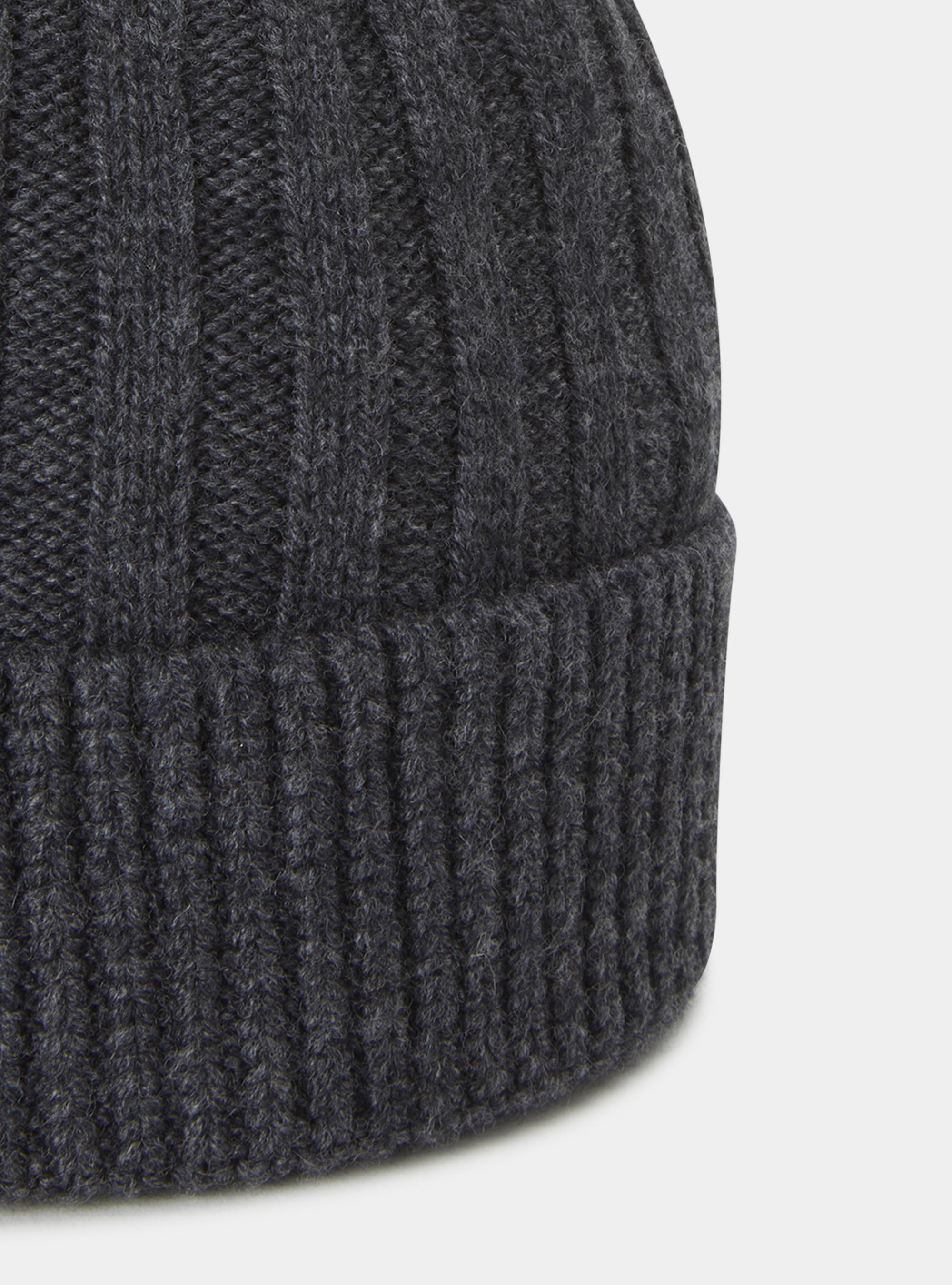 Berretto in lana lambswool e cashmere a costa inglese, ASFALTO