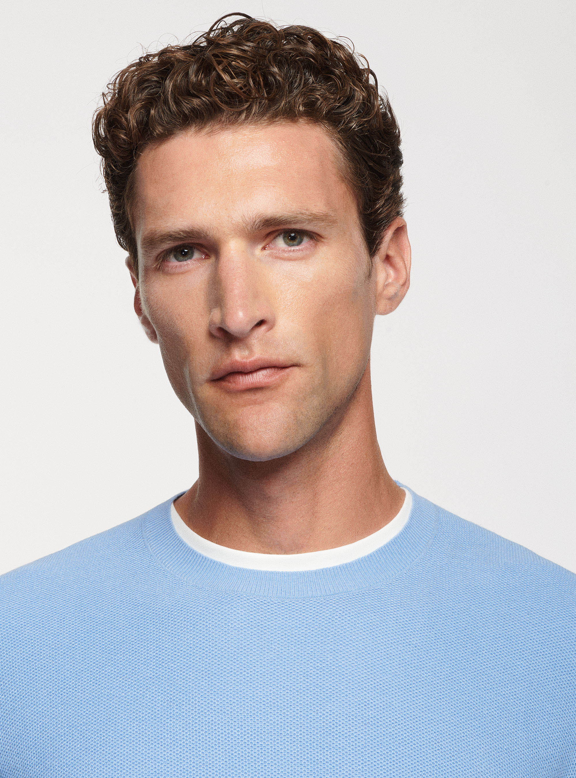Maglia punto riso in cotone cashmere, AZZURRO