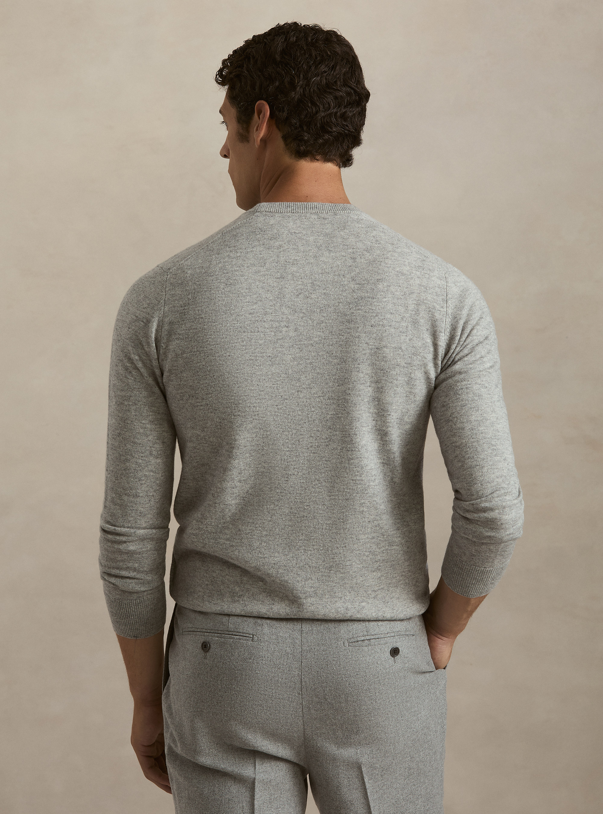 Girocollo in maglia in lana poliammide cashmere, LIGHT GREY MELANGE