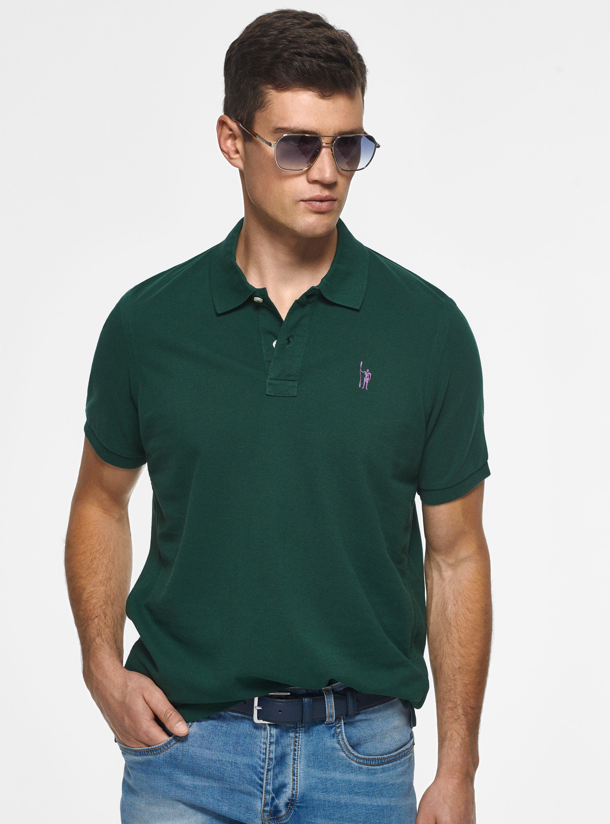 Polo in piquet con ricamo, OLIVA