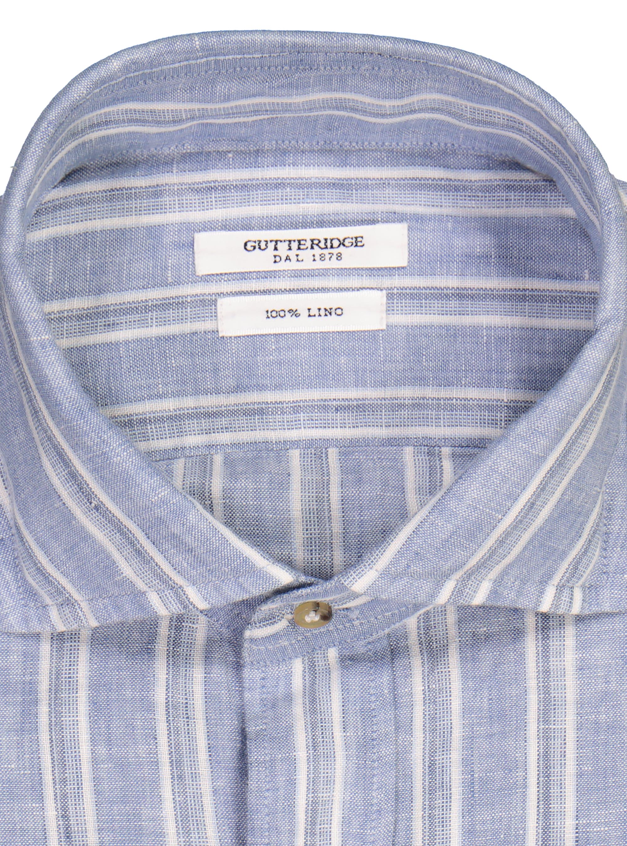 Camicia collo francese semi aperto in lino rigato, INK