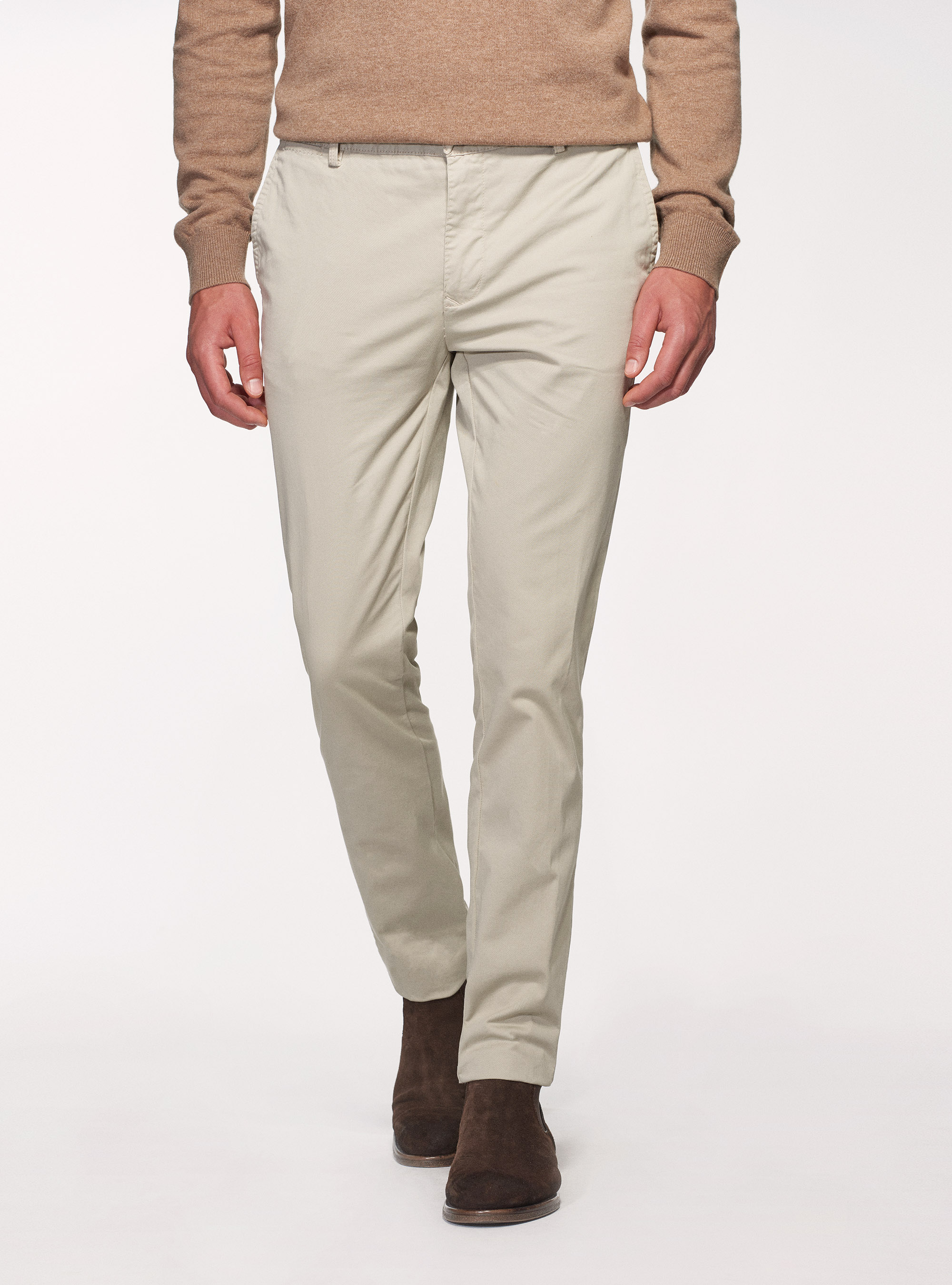 Gutteridge - Pantalon chino en coton croisé extensible, , Ã Cru, Taille: 48