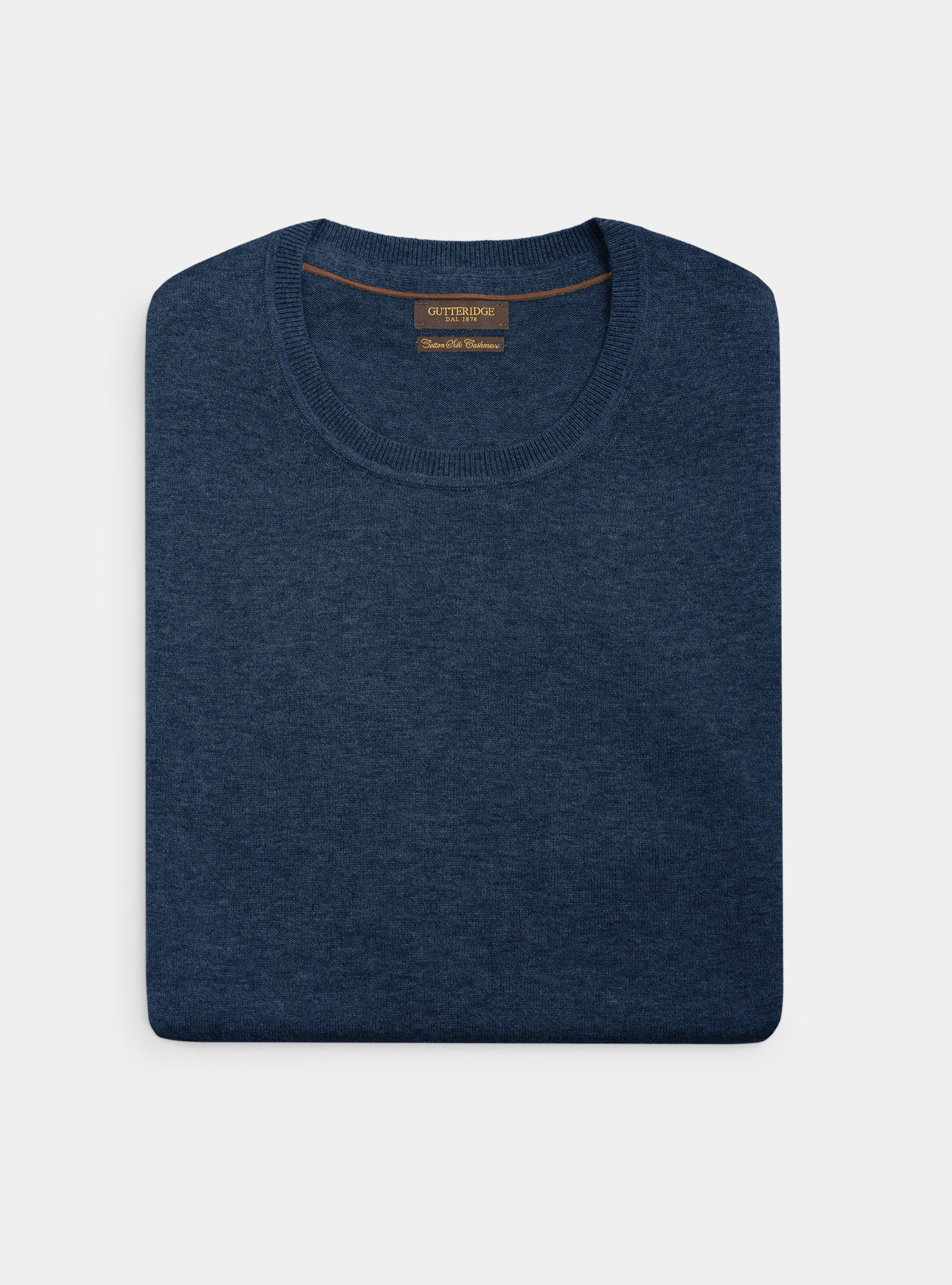 Jersey de punto de algod&oacute;n y cachemira de cuello redondo., AZUL TINTA