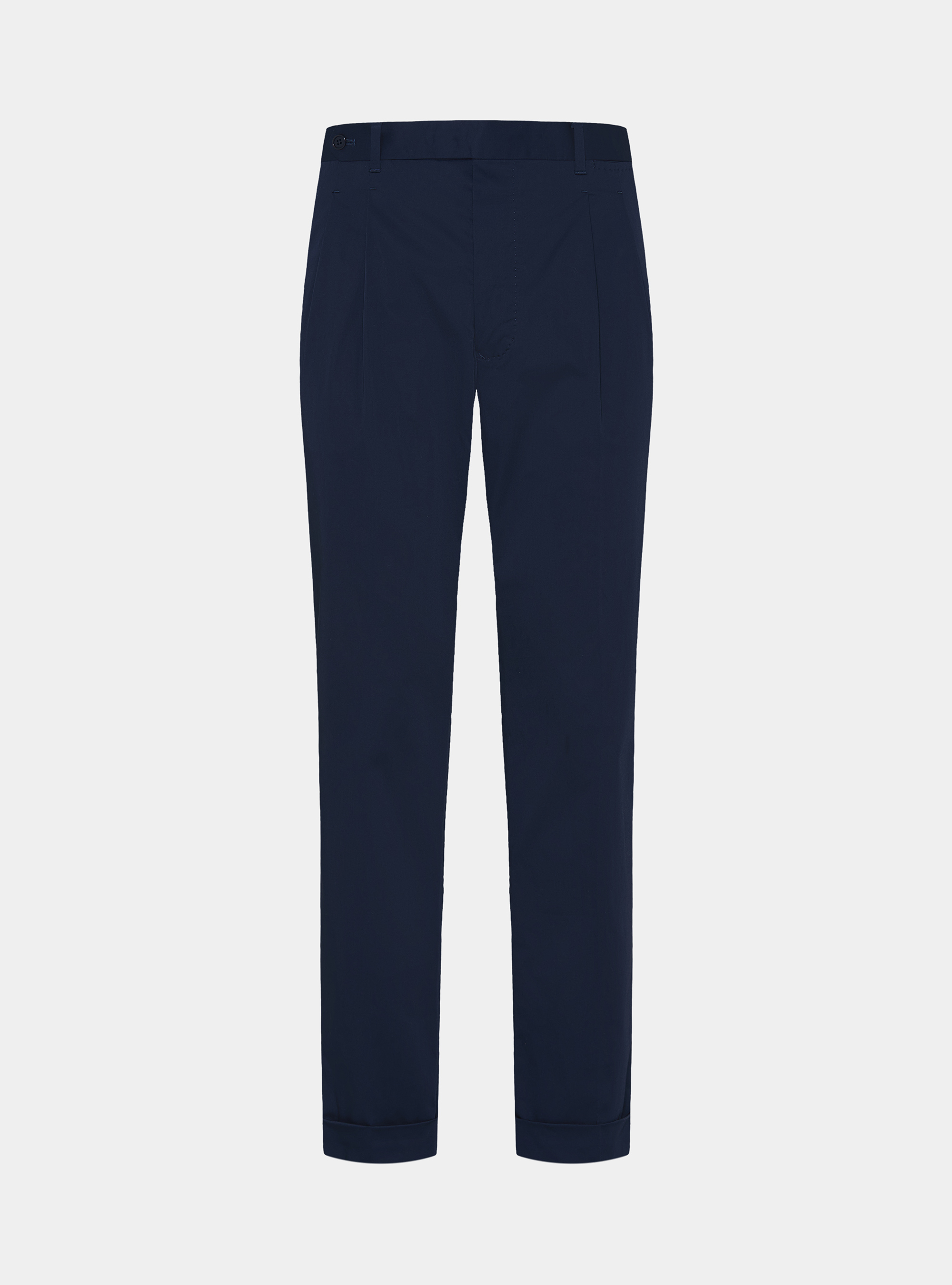 Pantalon &agrave; pinces en popeline de coton stretch, BLEU MARINE