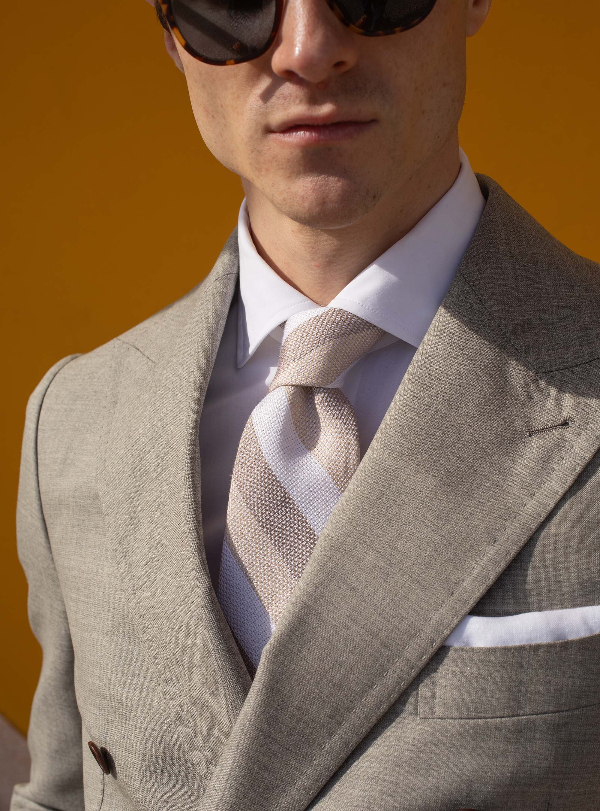 Cravate rayée en soie et lin, SABLE