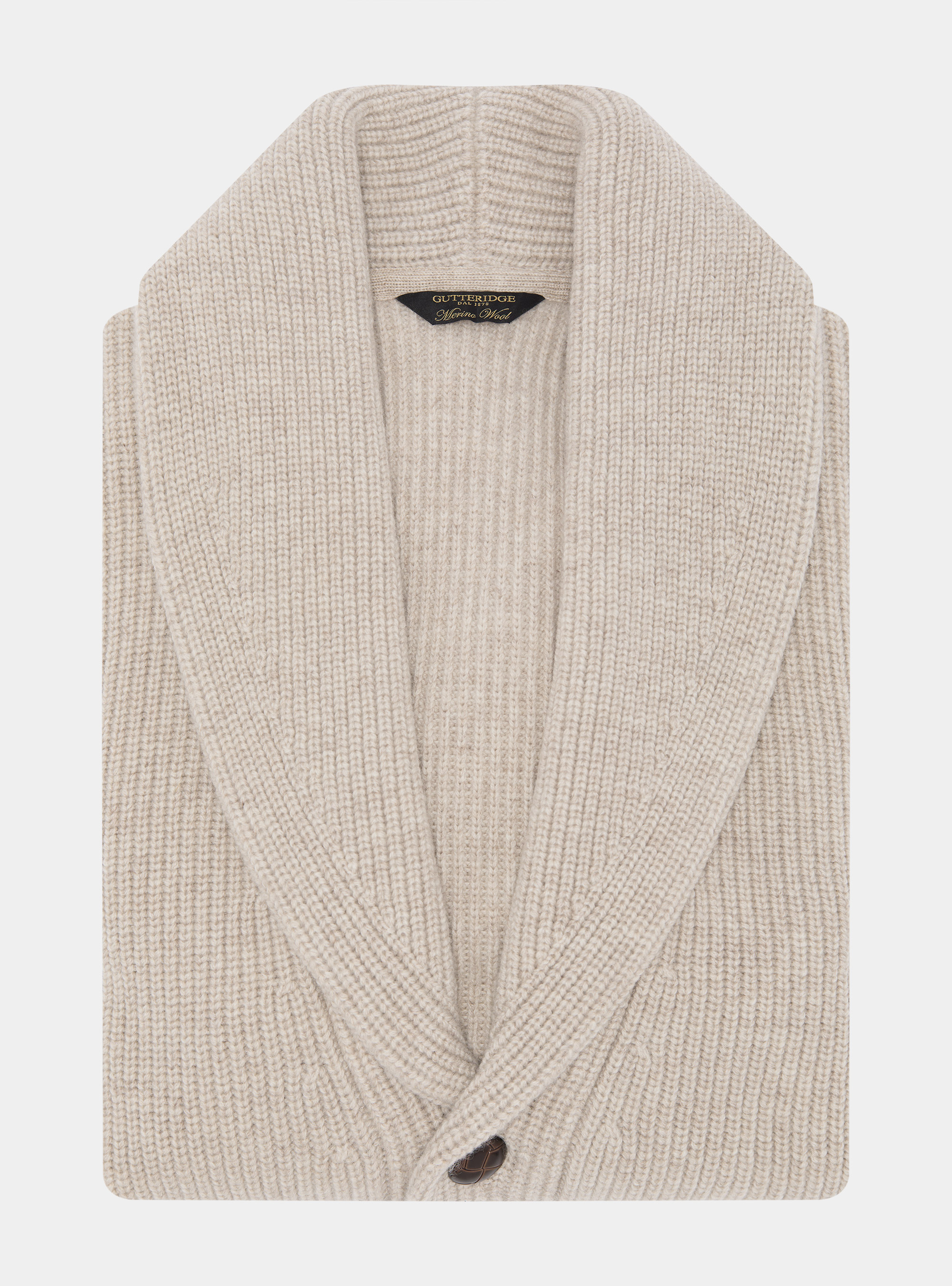 Cardigan in maglia sciallata in lana merino, ECRU