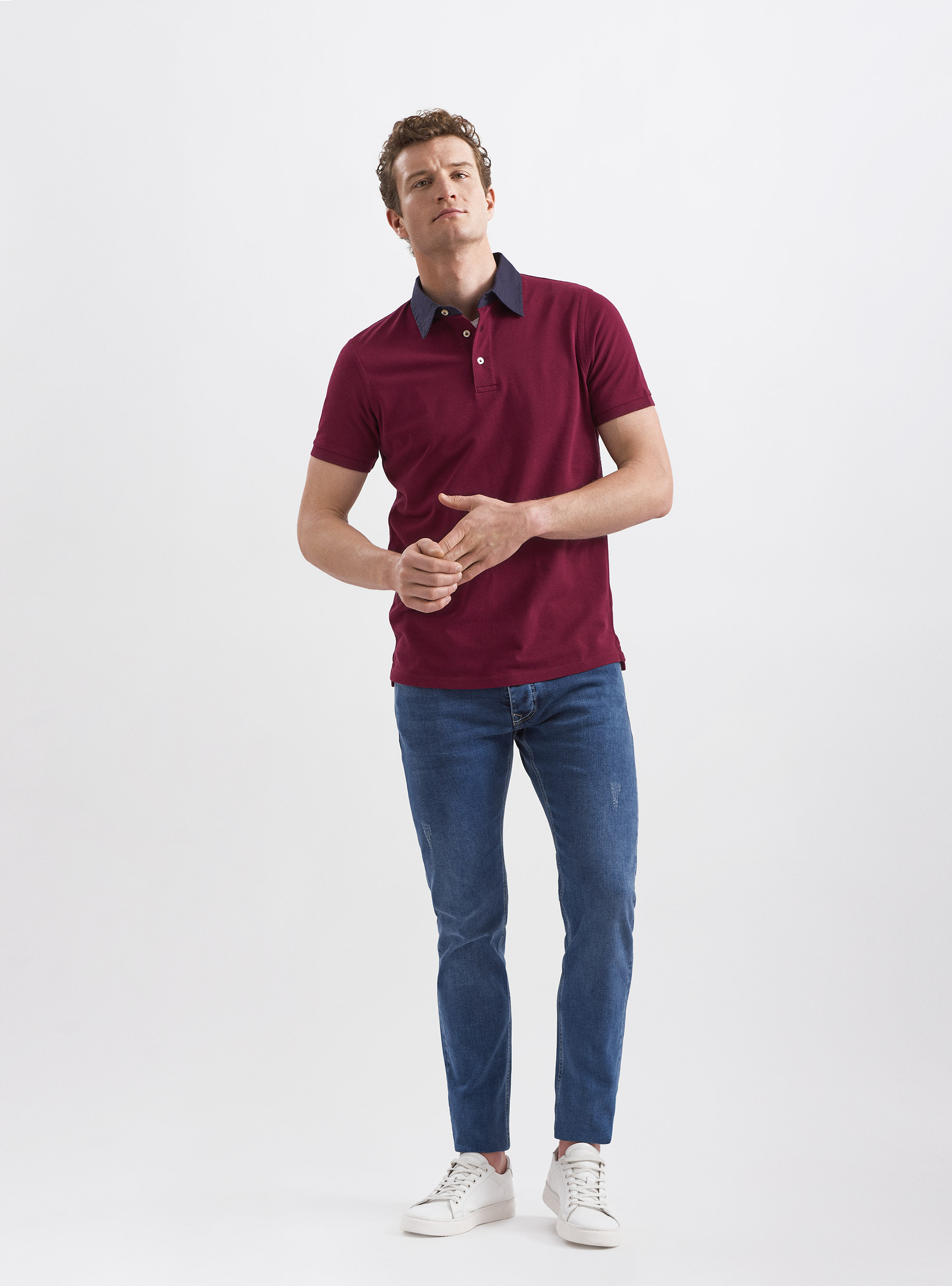 Twill shirt collar polo shirt, BORDEAUX