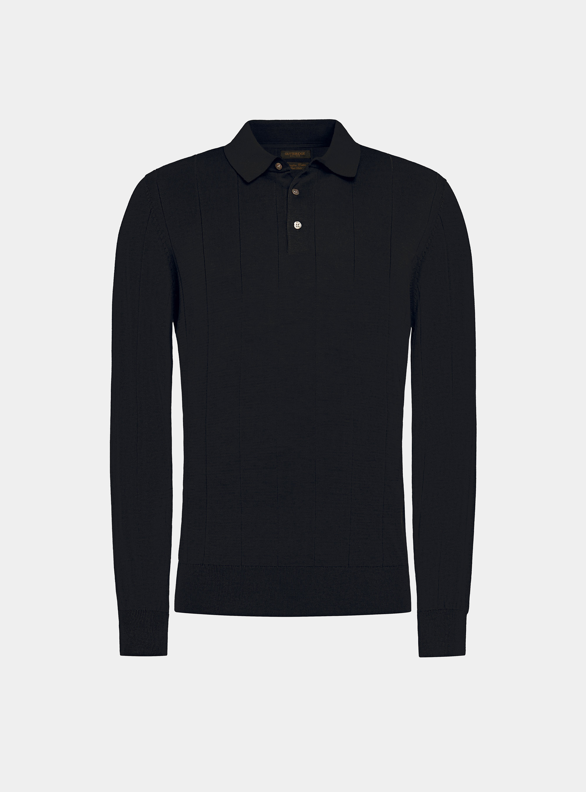 Long-sleeved knit polo shirt, NAVY BLUE