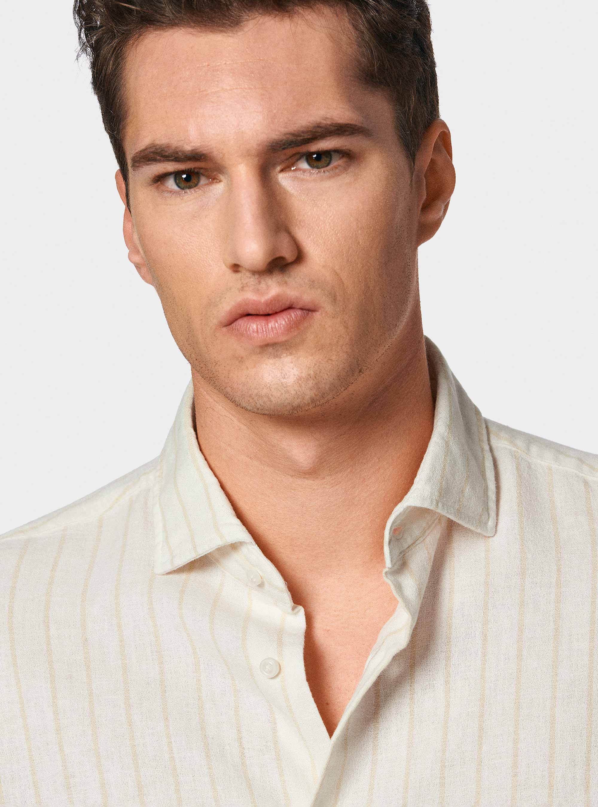 Camisa de rayas de crepé de lino y algodón, NATA