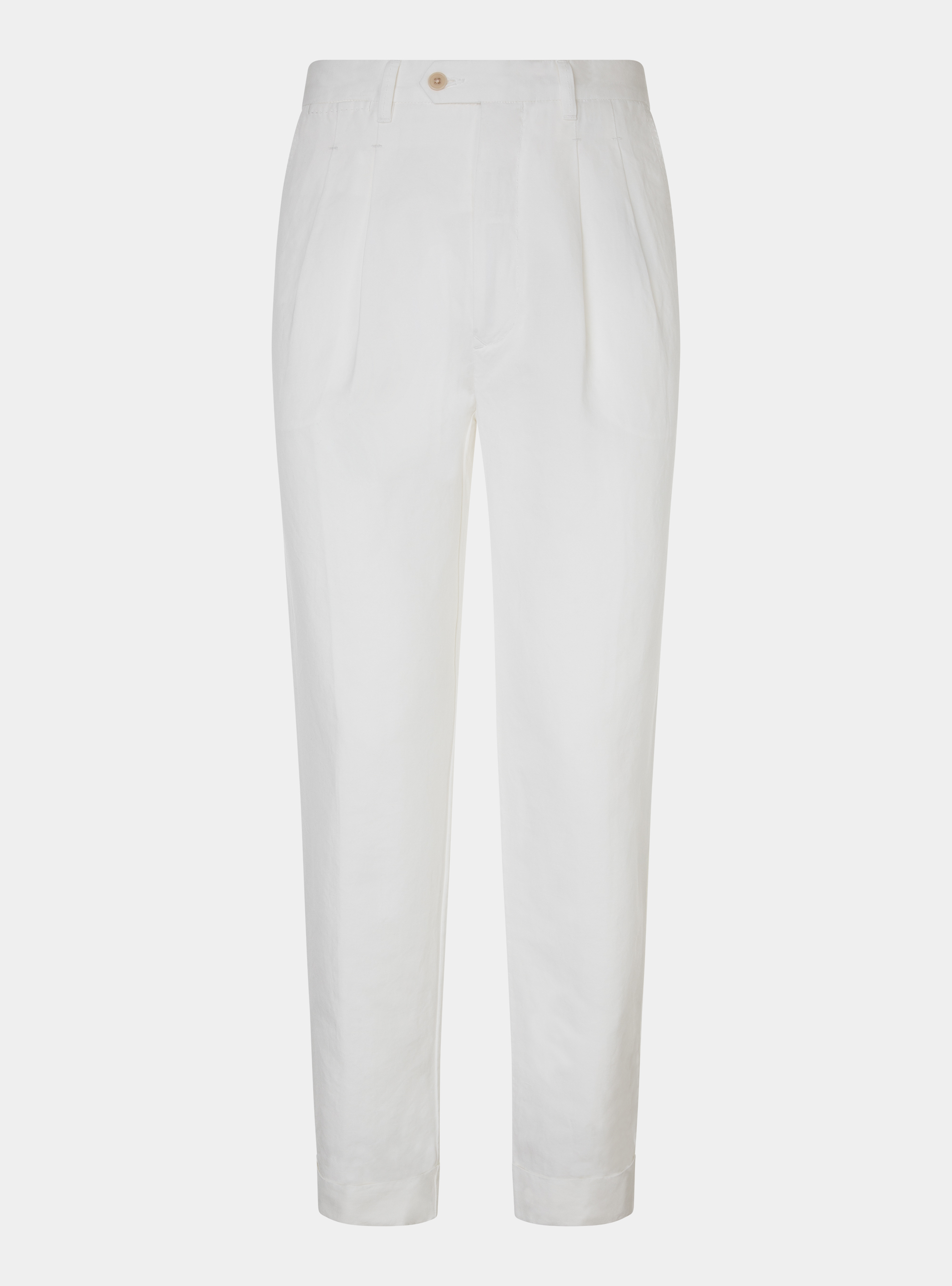 Linen and cotton double pleated trousers, WHITE