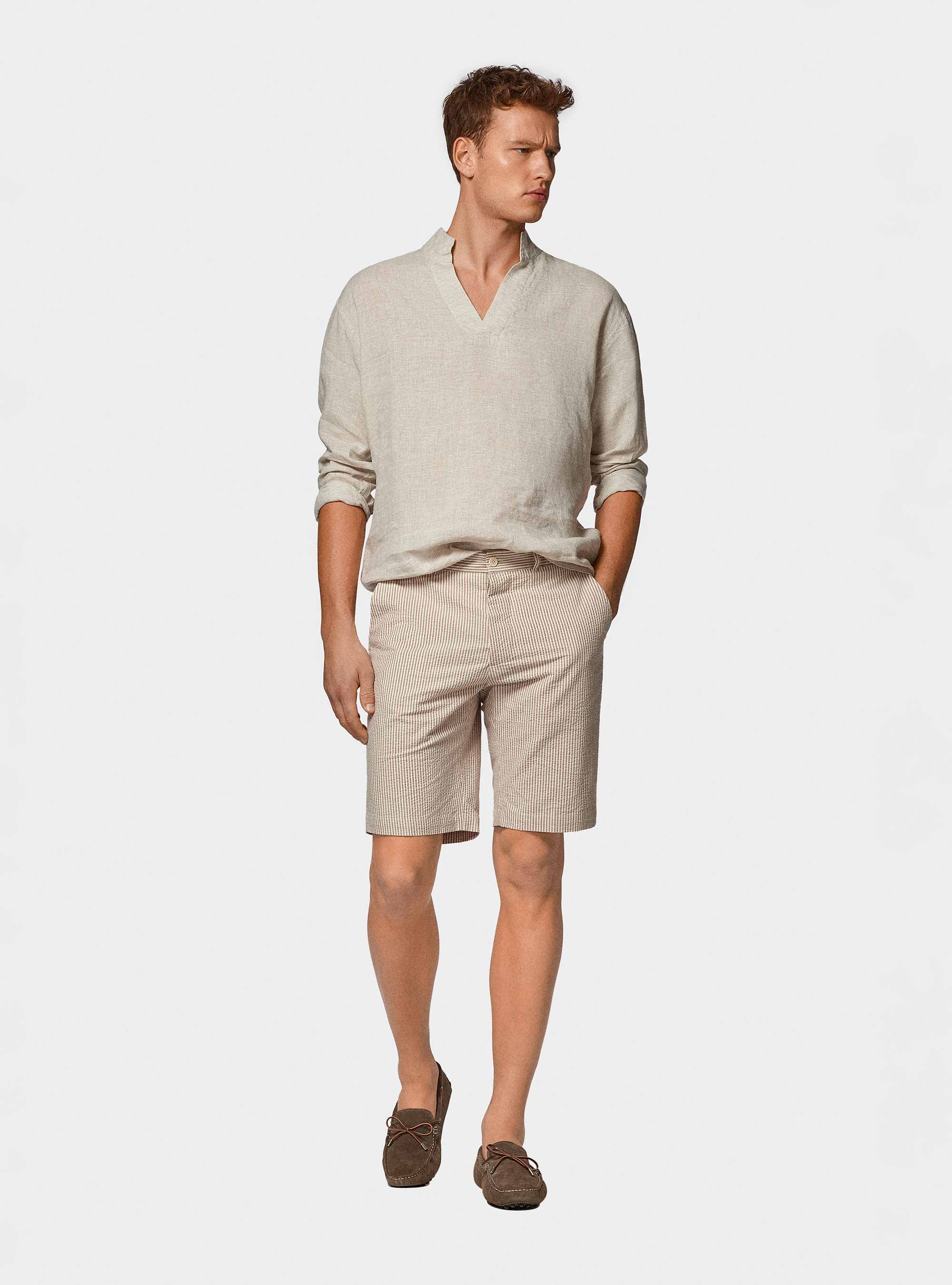 Chemise cor&eacute;enne en pur lin, ECRU MELANGE 0562C