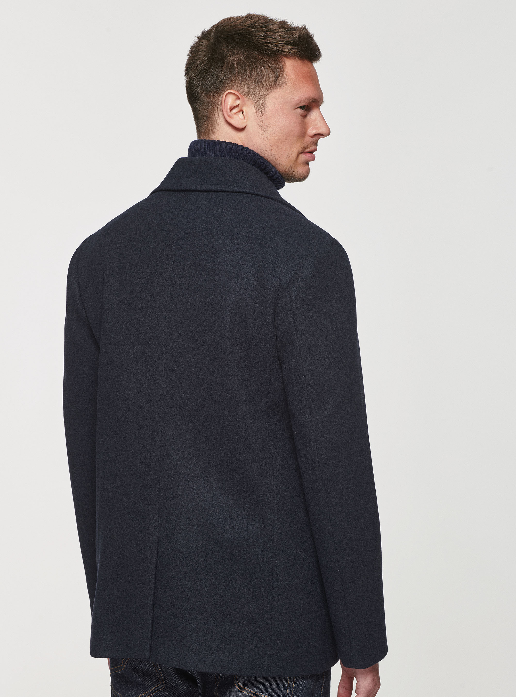 Peacoat doppiopetto tinta unita, BLU NAVY