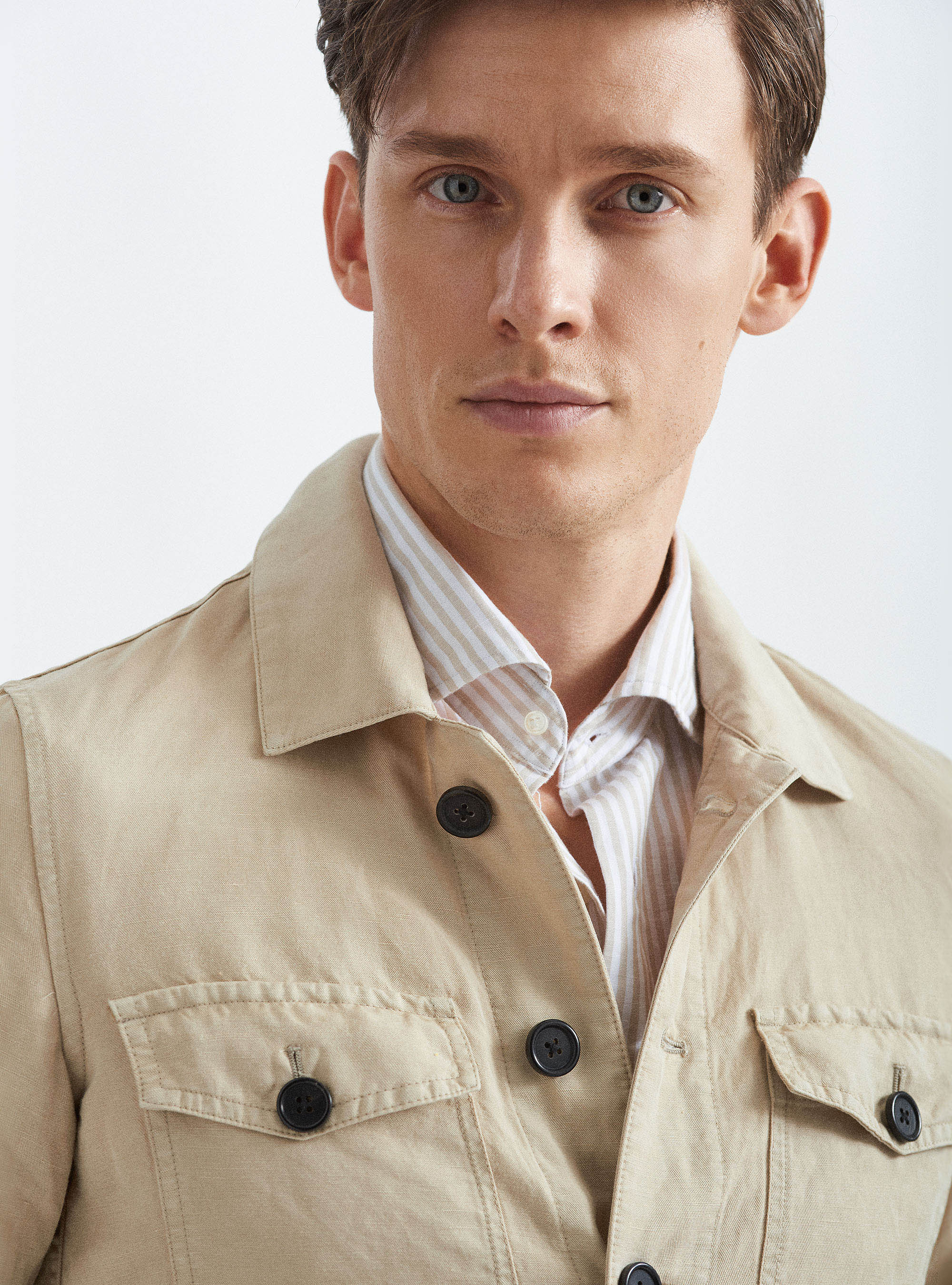 Giacca camicia in misto lino, SABBIA