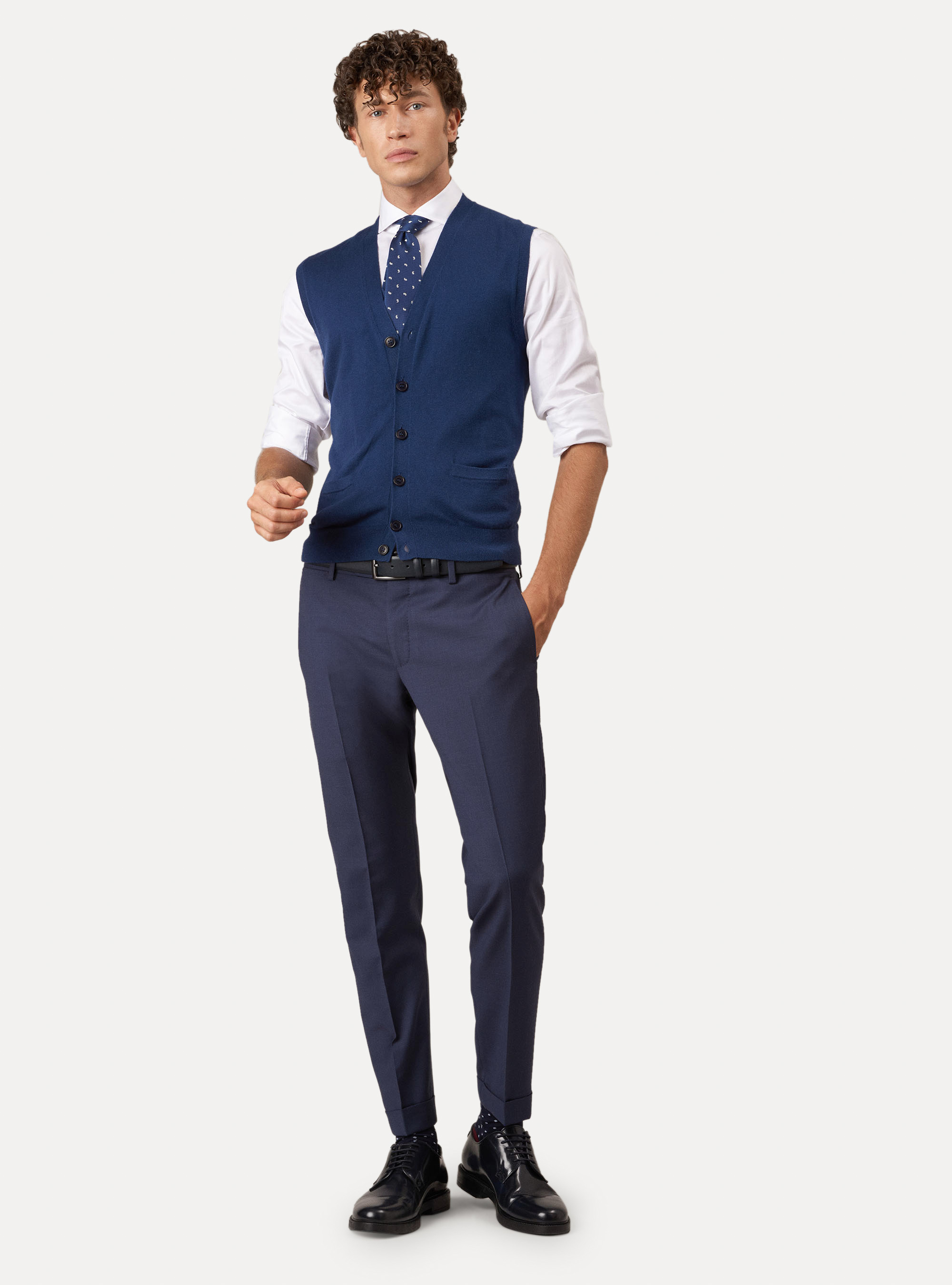 Gilet in maglia in cotone seta e cashmere, INCHIOSTRO