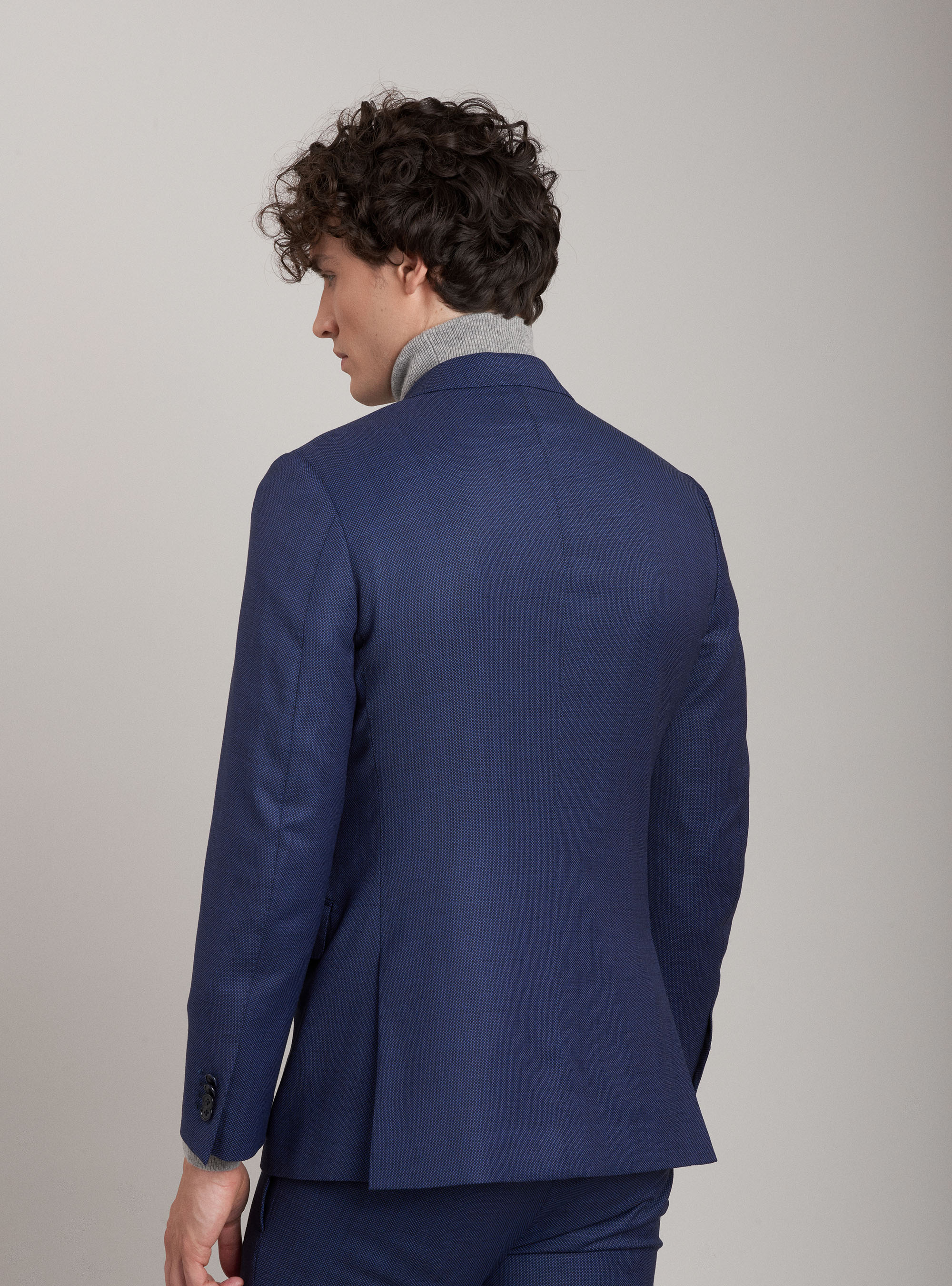 Giacca da abito occhio di pernice in pura lana, BLU