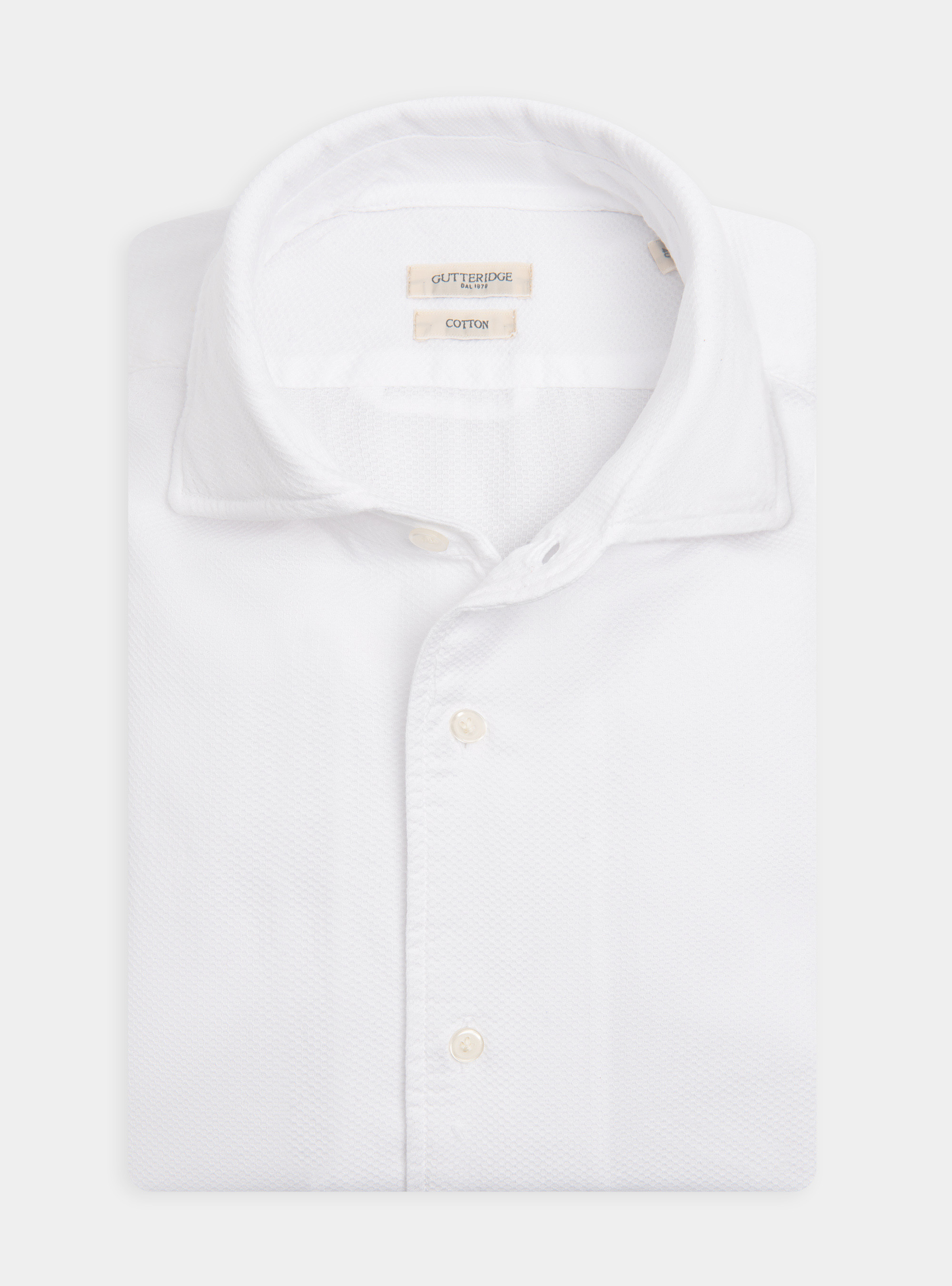 Camicia collo semi francese in cotone tinto in capo, BIANCO