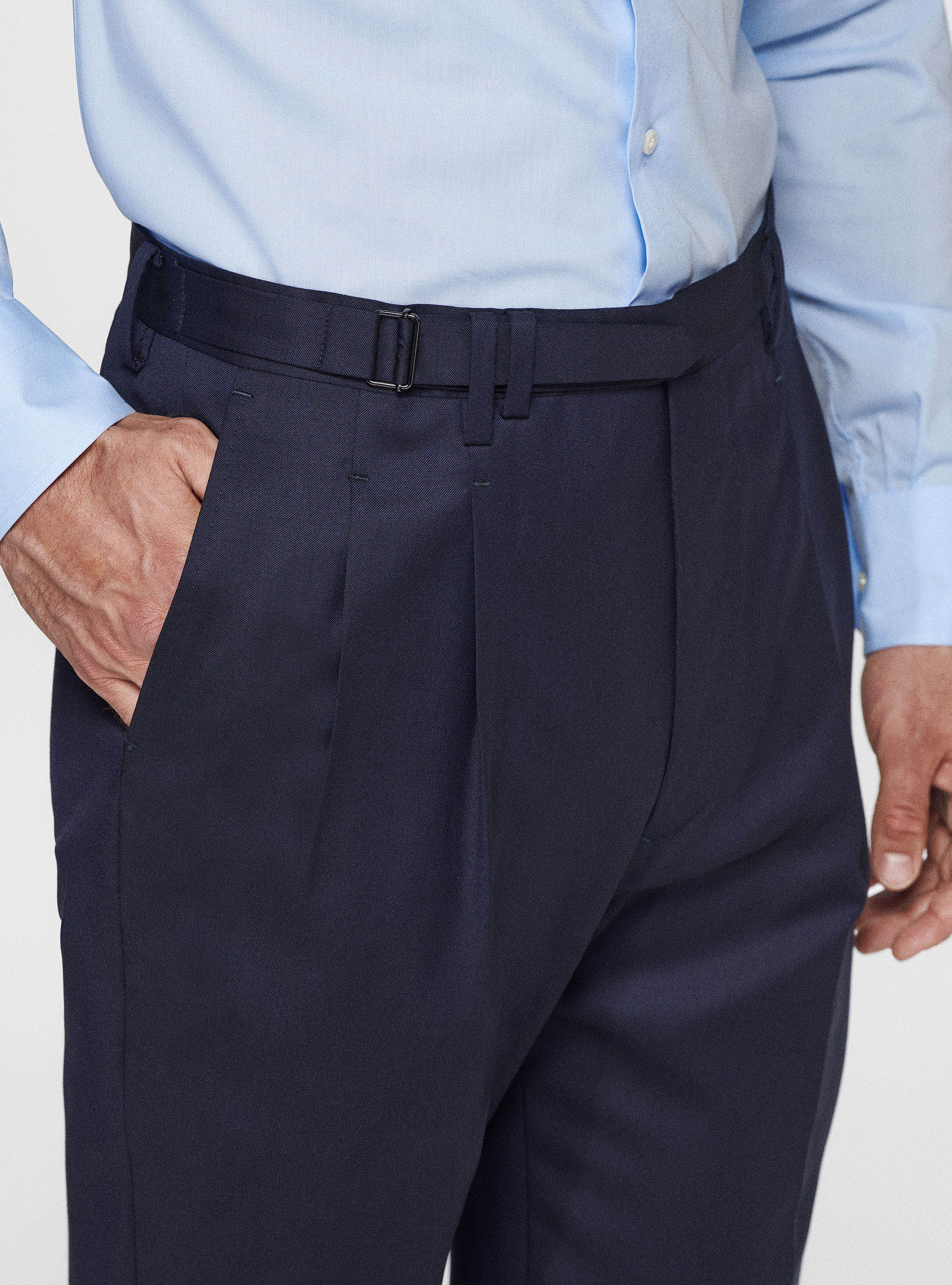 Pantalón doble pinza de pura lana Reda, AZUL MARINO