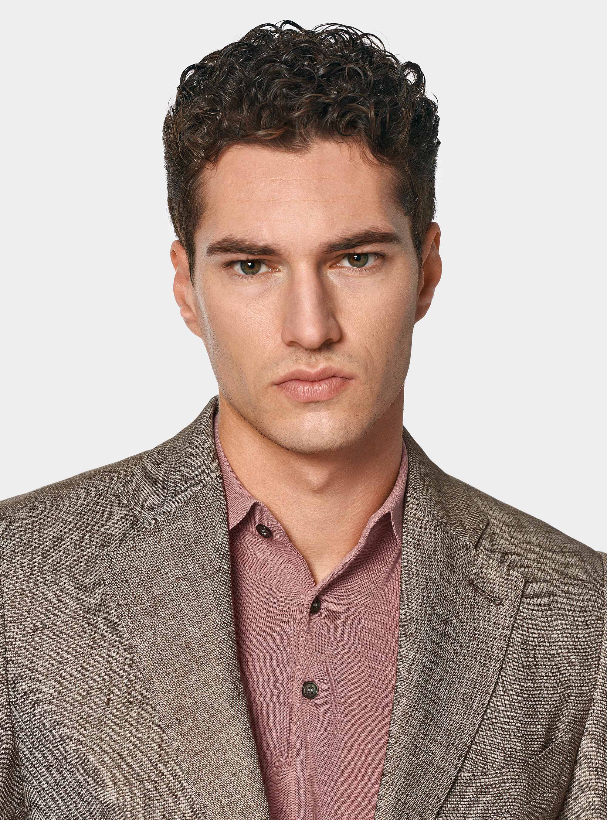 Americana en mezcla de lino y algodón, MARRON