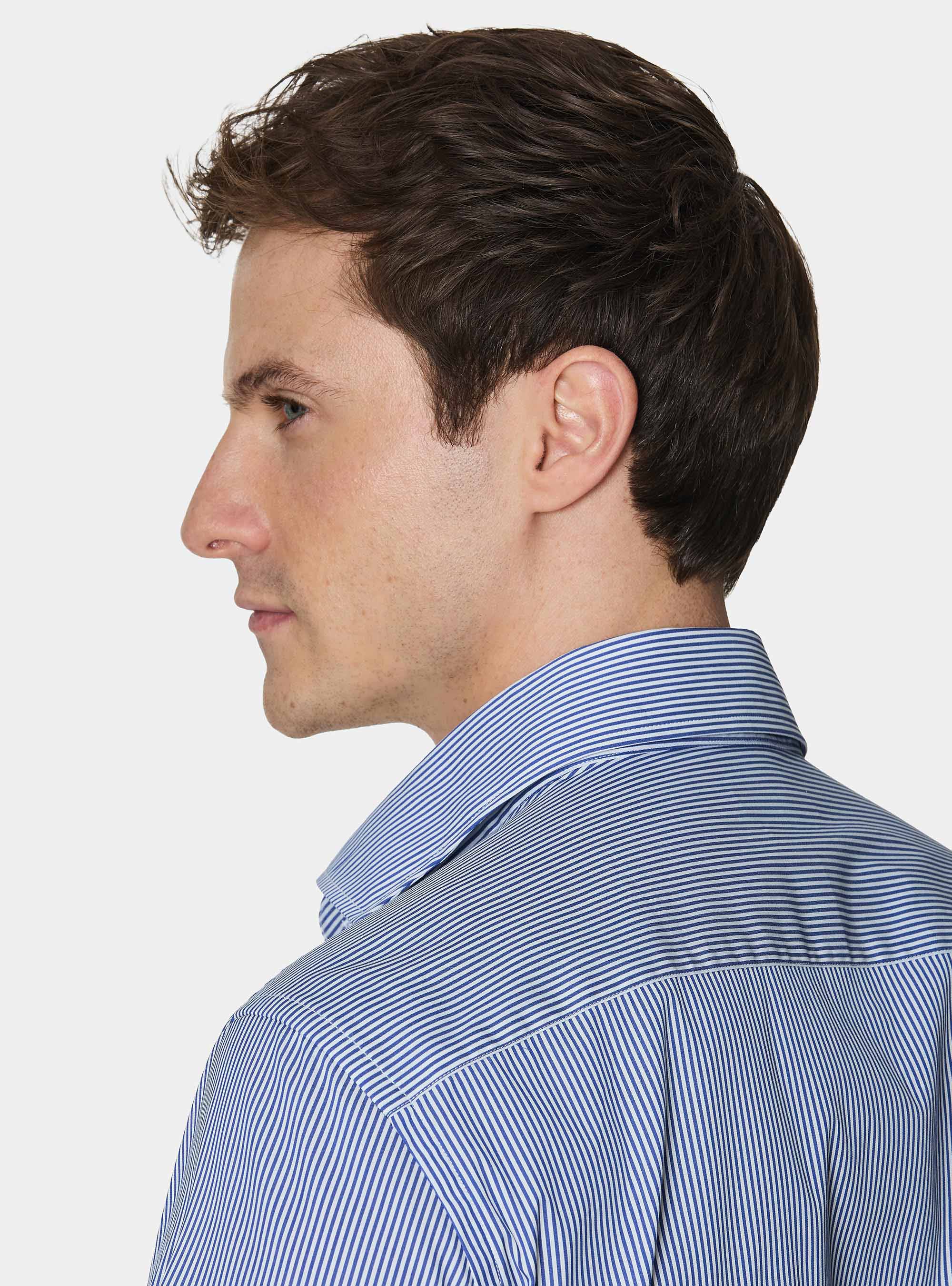 Striped cotton poplin stretch shirt, BLUE