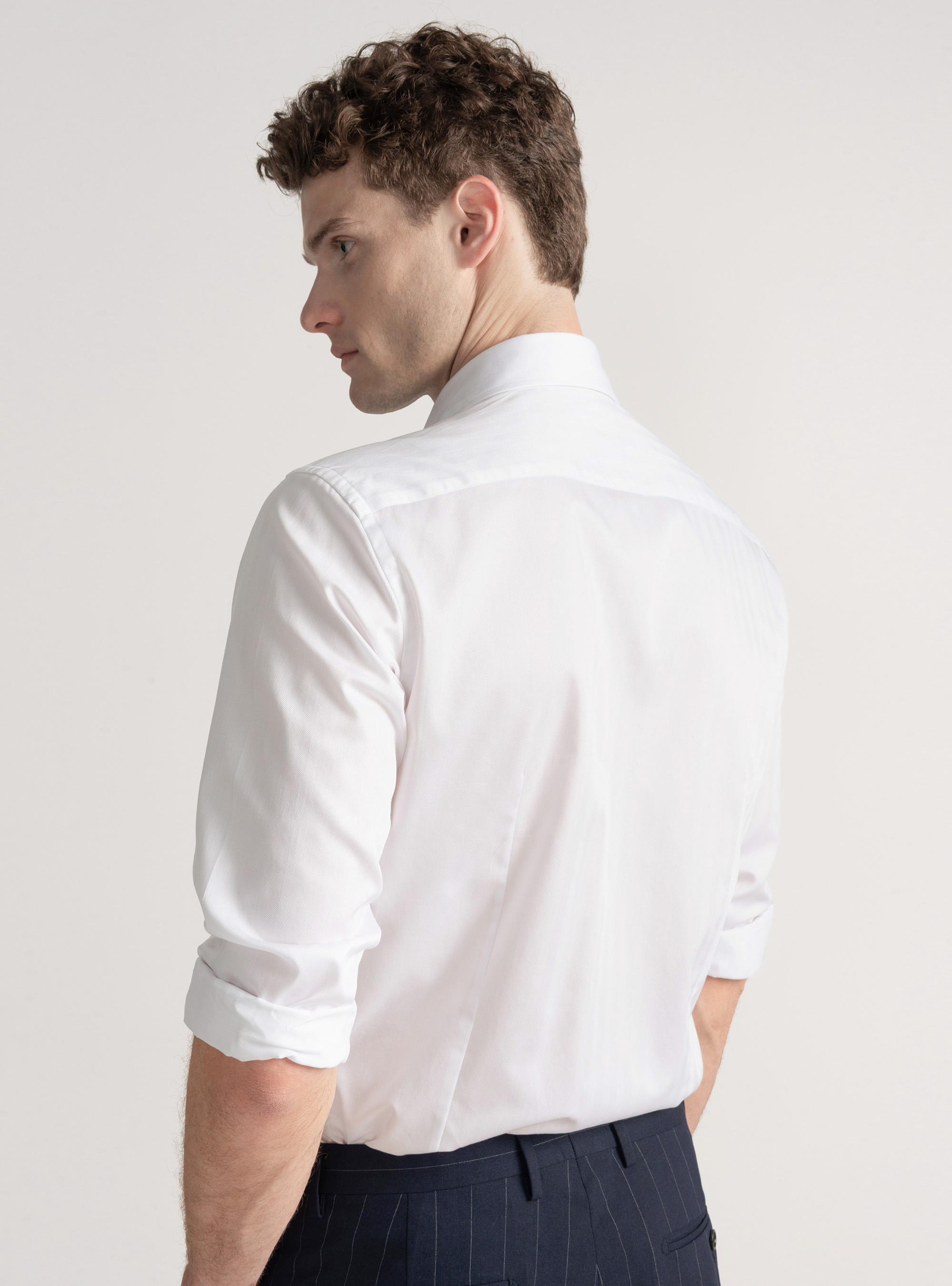 Camicia spigata in twill di cotone, BIANCO