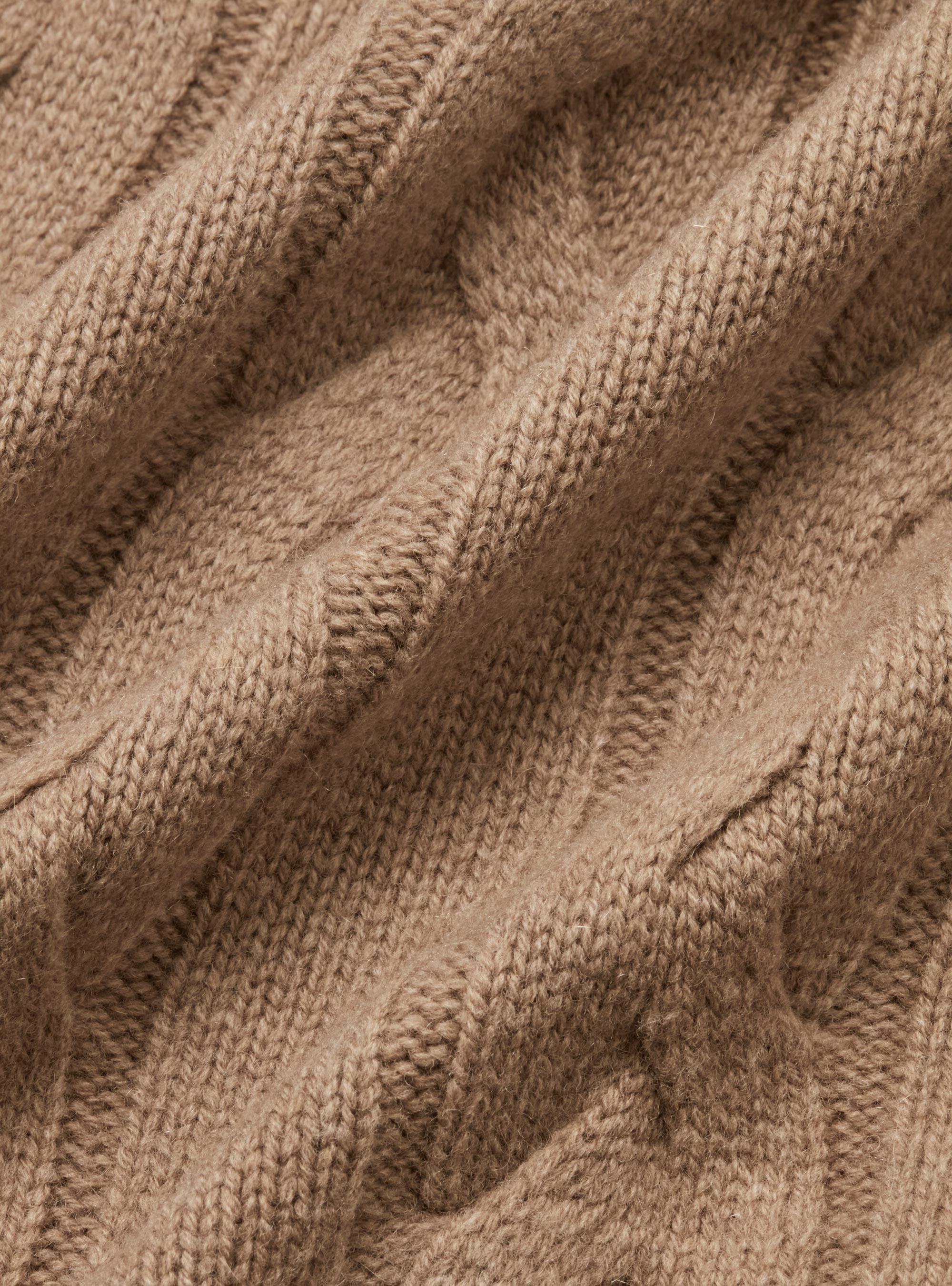 Maglia con zip e treccia in lana cashmere, CAMMELLO 0570C