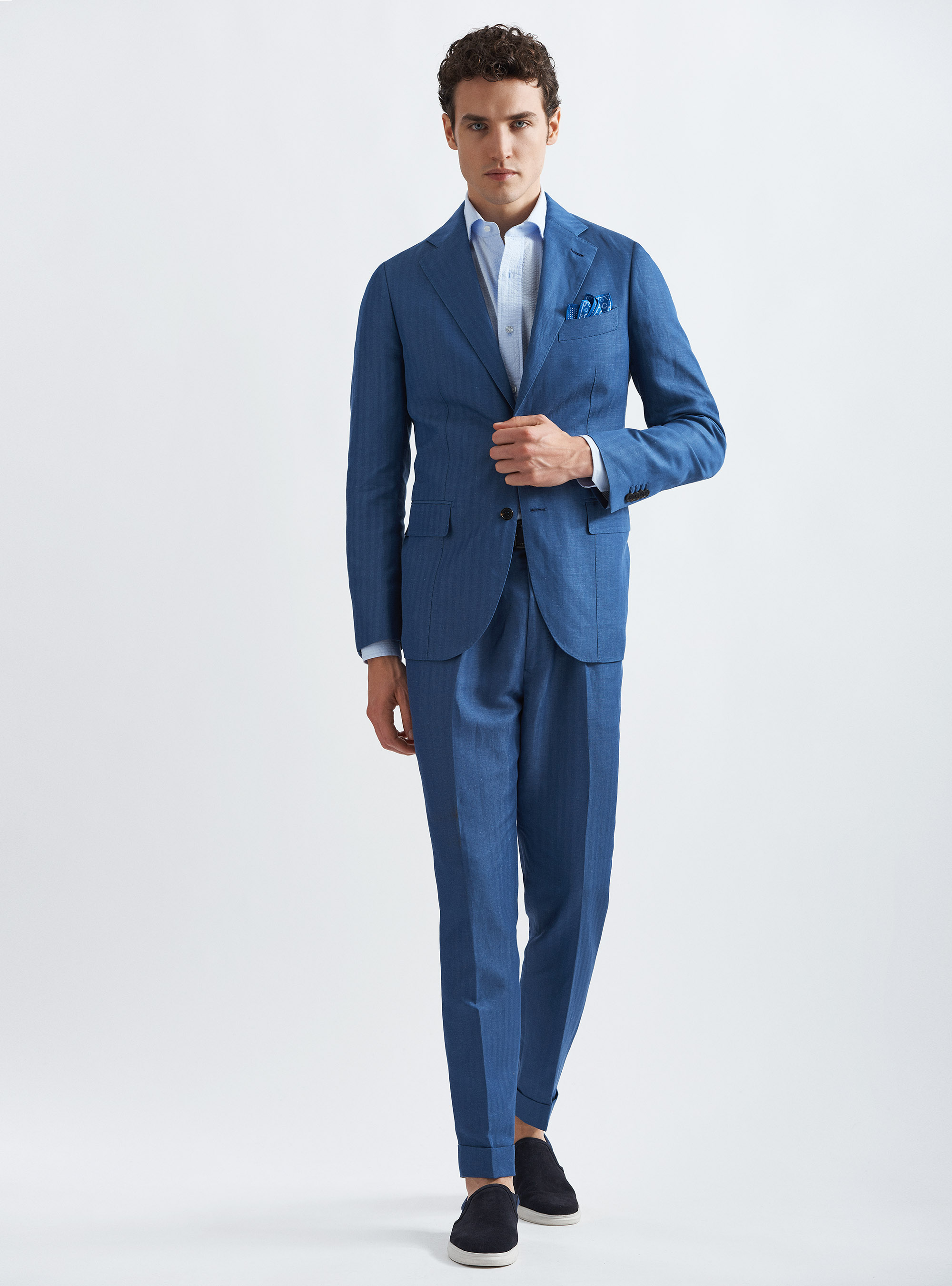 Giacca per abito in misto lino, INCHIOSTRO