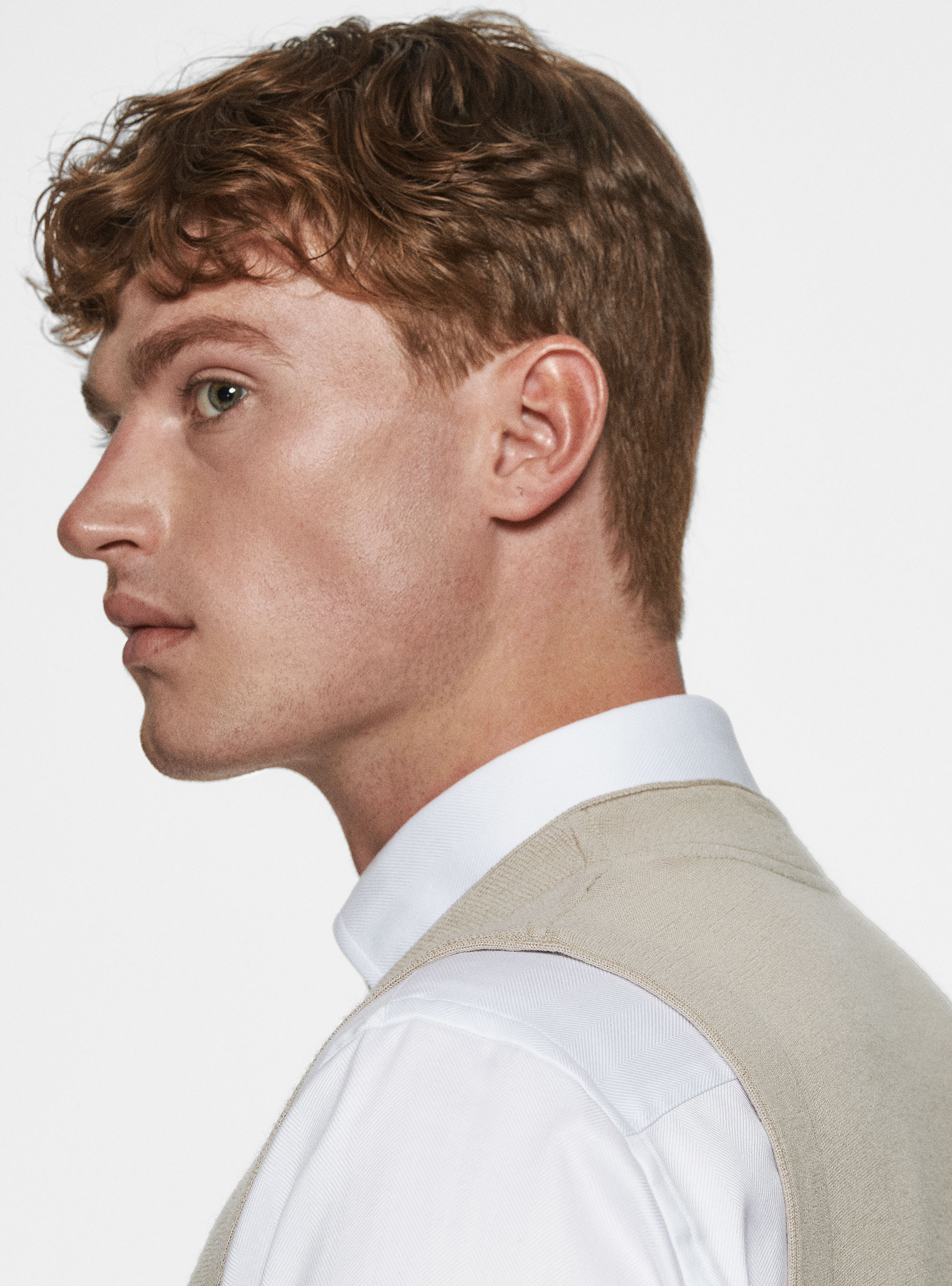 Double-breasted knitted gilet in pure merino wool, SAND