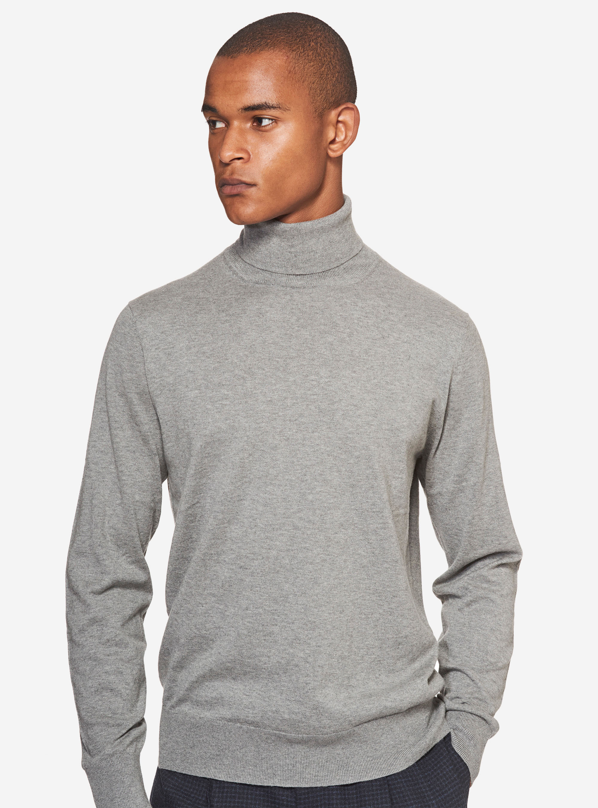 Maglia dolcevita in cotone seta e cashmere, GRIGIO CHIARO MELANGE