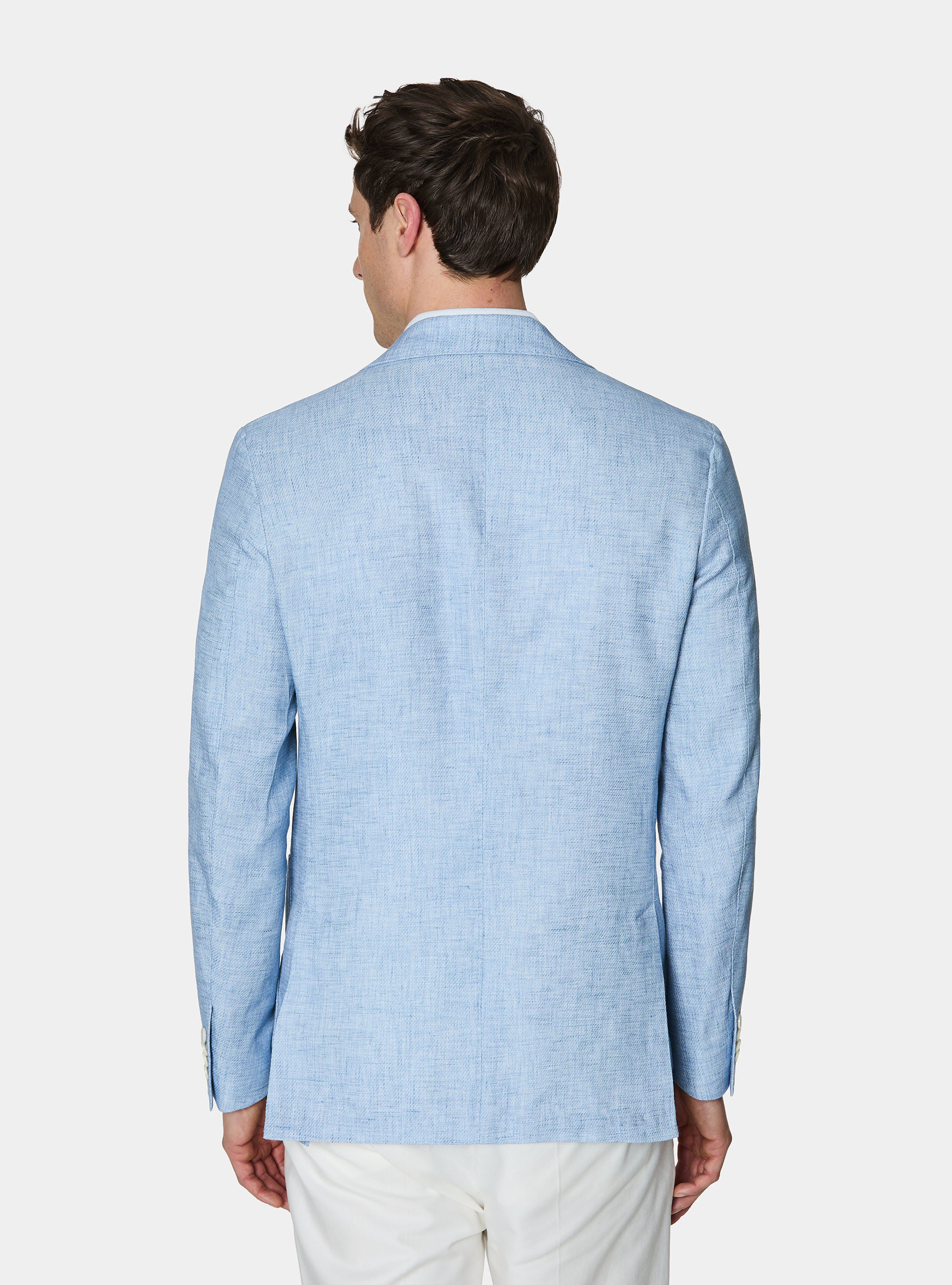 Giacca in cotone e lino fiammato, AZZURRO