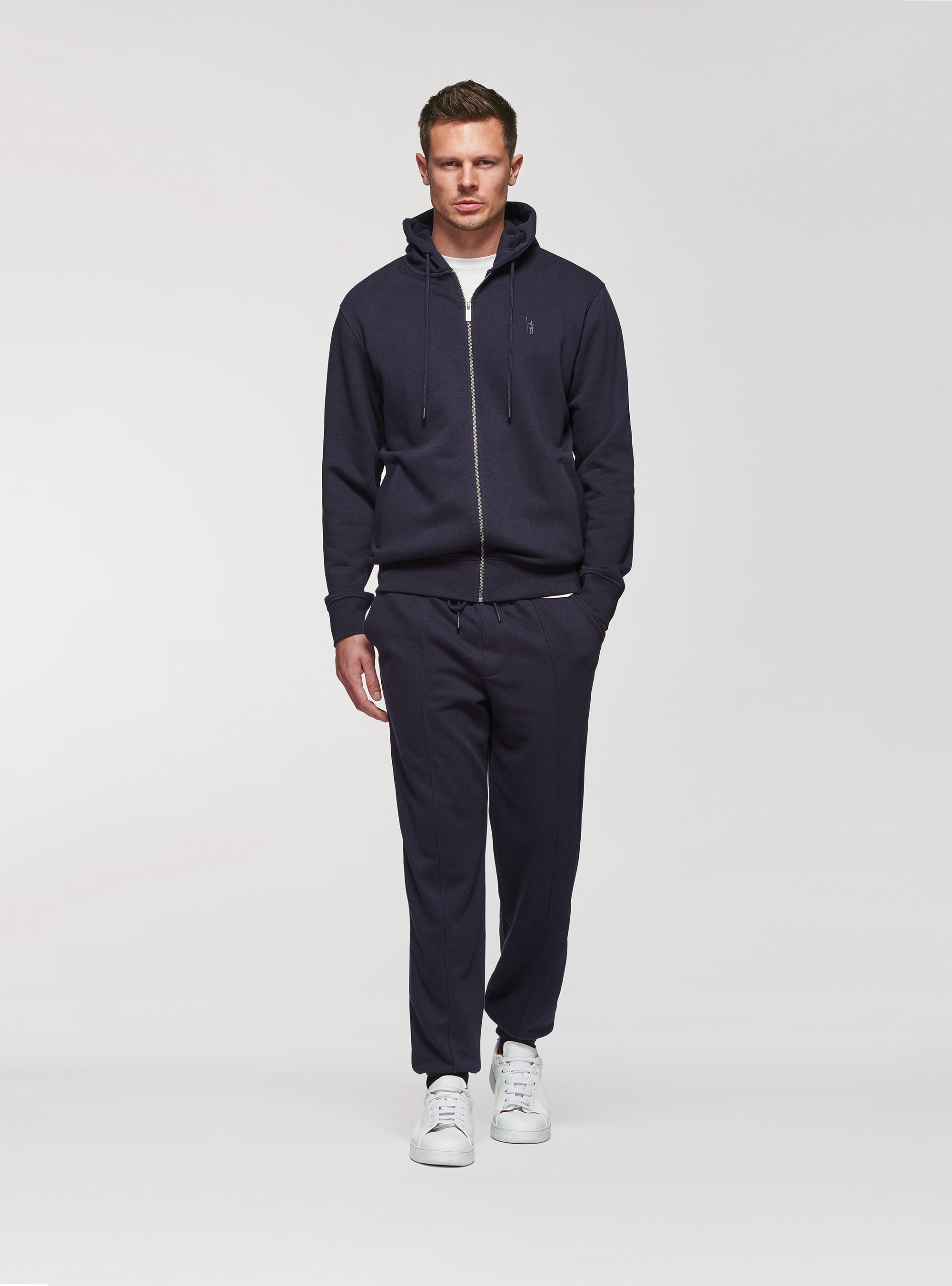 Cardigan in felpa con cappuccio, BLU NAVY