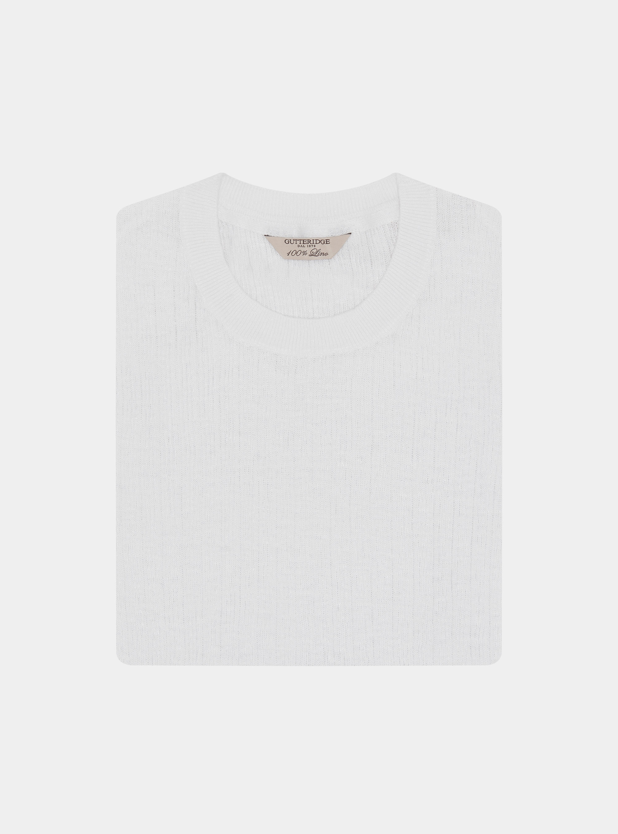 Maglia girocollo a costine in puro lino, BIANCO